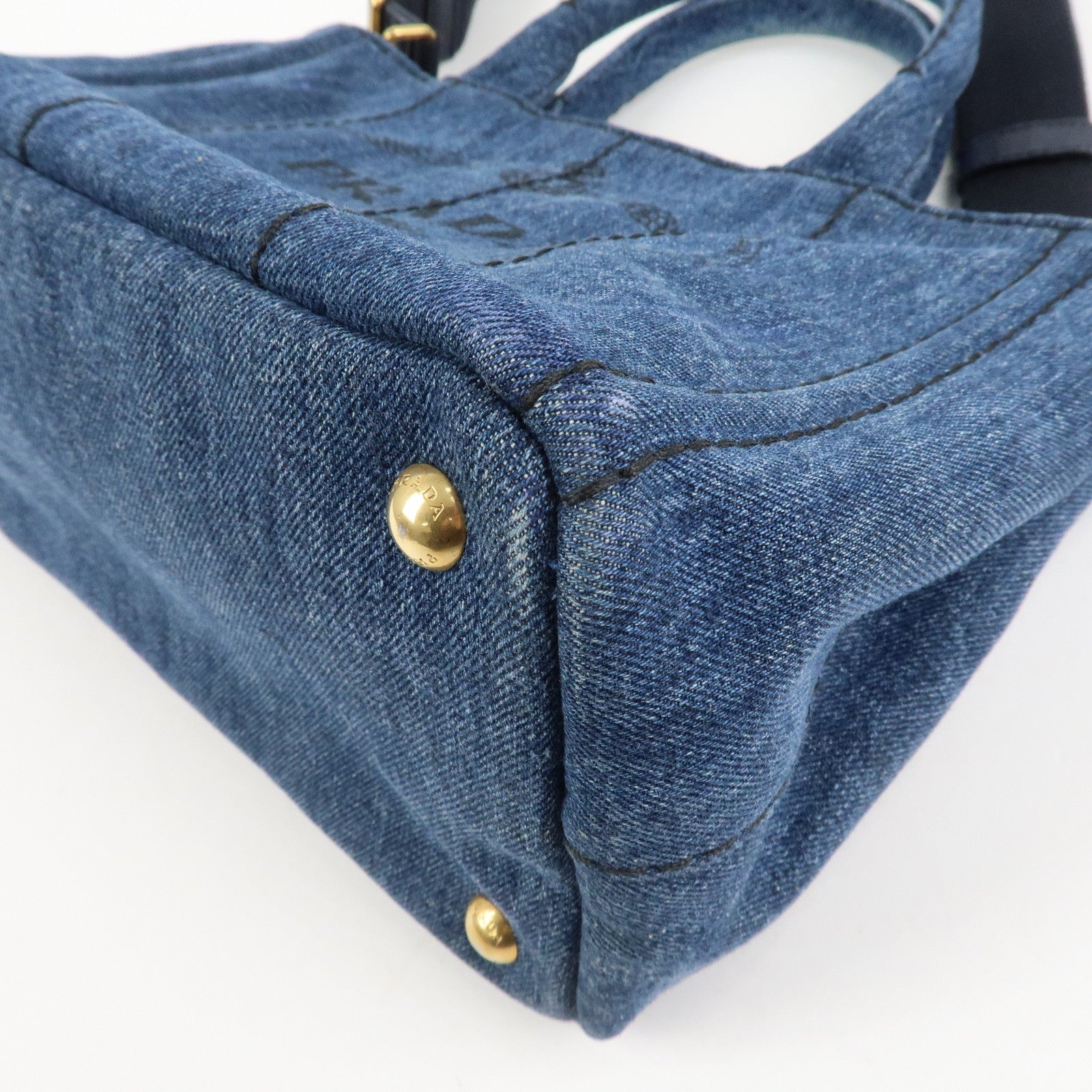 PRADA Canapa Mini Canvas Denim 2Way Shoulder Hand Bag Navy B2439G Used