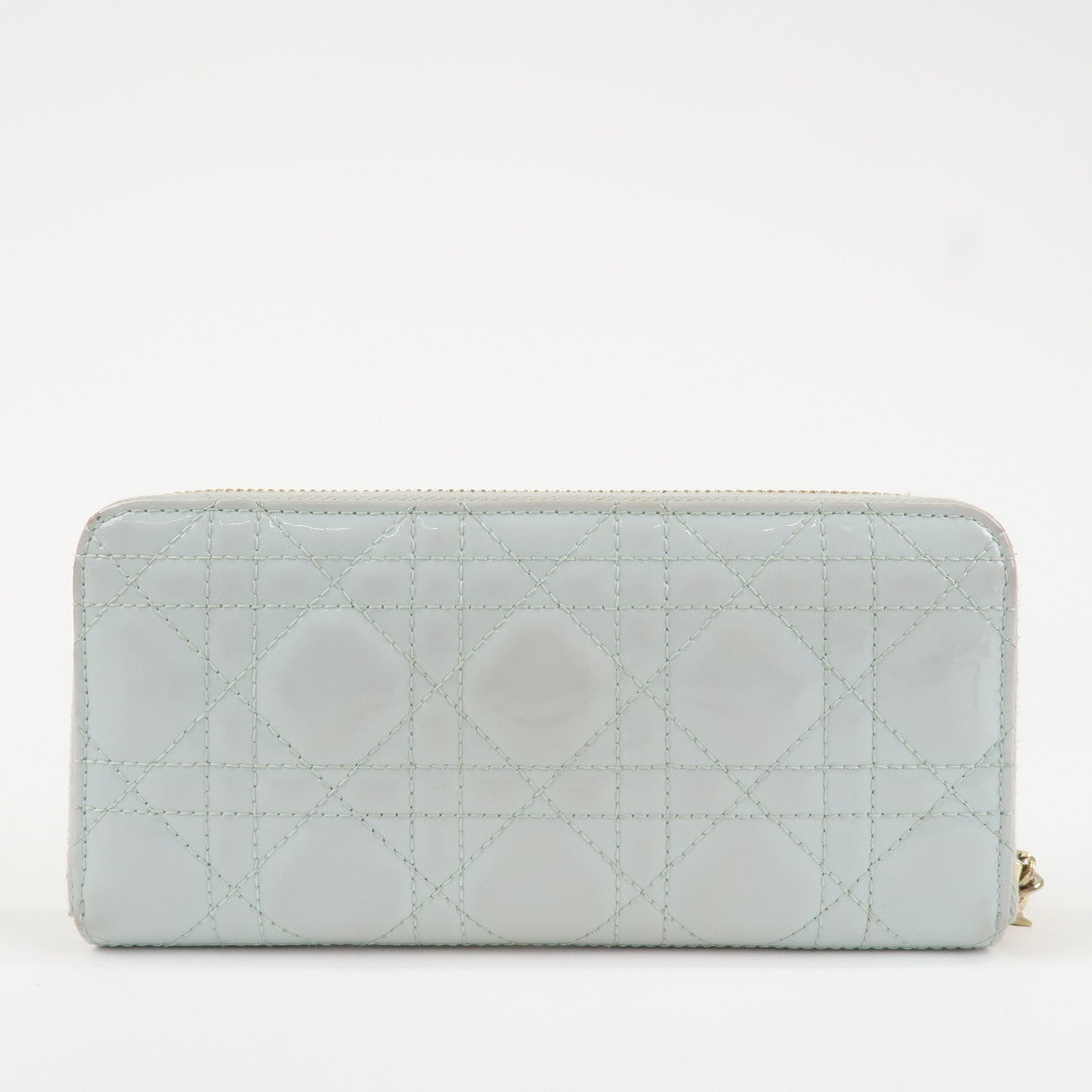 Christian Dior Cannage Patent Leather Zippy Long Wallet Light Blue Used