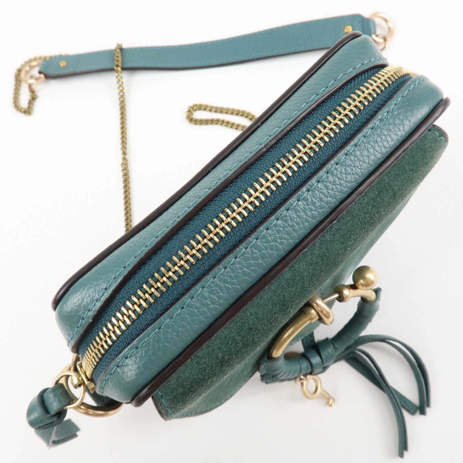 Chloe See By Chloe Joan Leather Suede Shoulder Bag Turquoise Blue Used