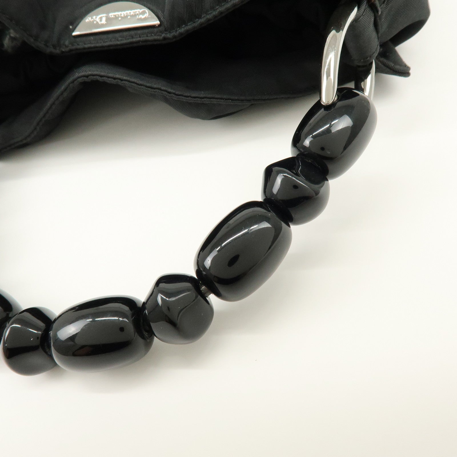 Christian Dior Malice Pearl Nylon Hand Bag Shoulder Bag Black