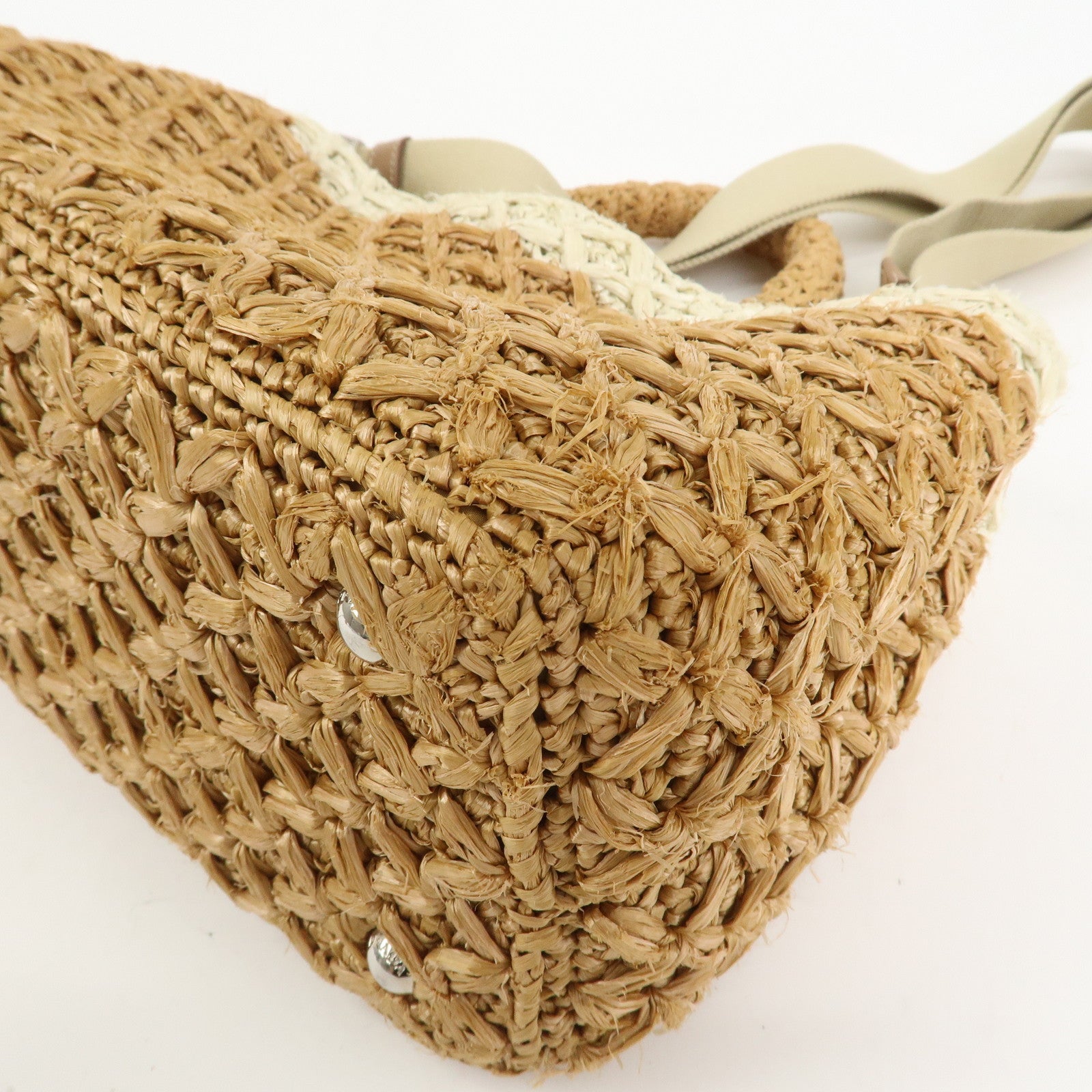PRADA Canapa Raffia 2 Way Bag Hand Shoulder Bag Brown Ivory BN2889