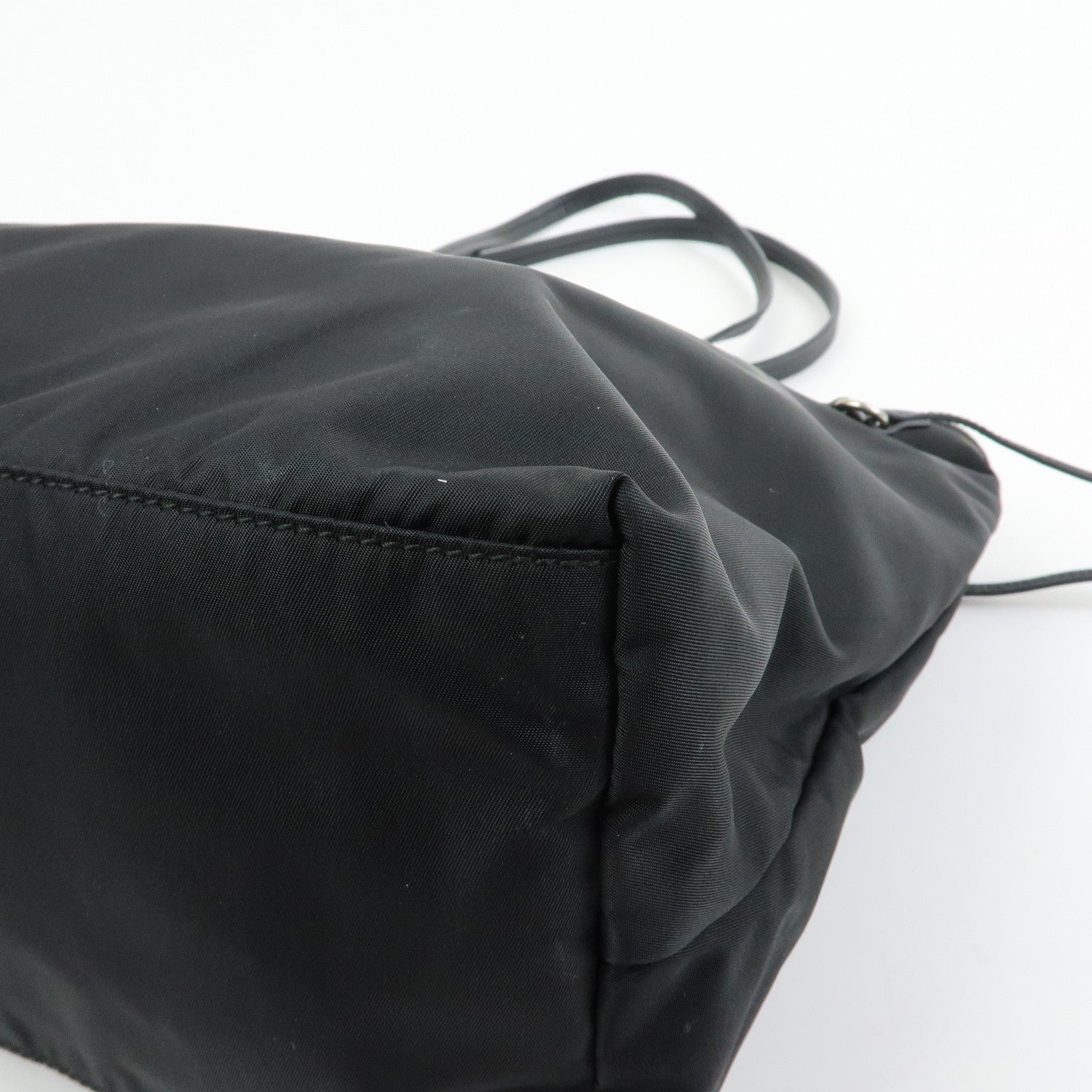 PRADA Logo Nylon Leather Tote Bag Shoulder Bag Hand Bag Black