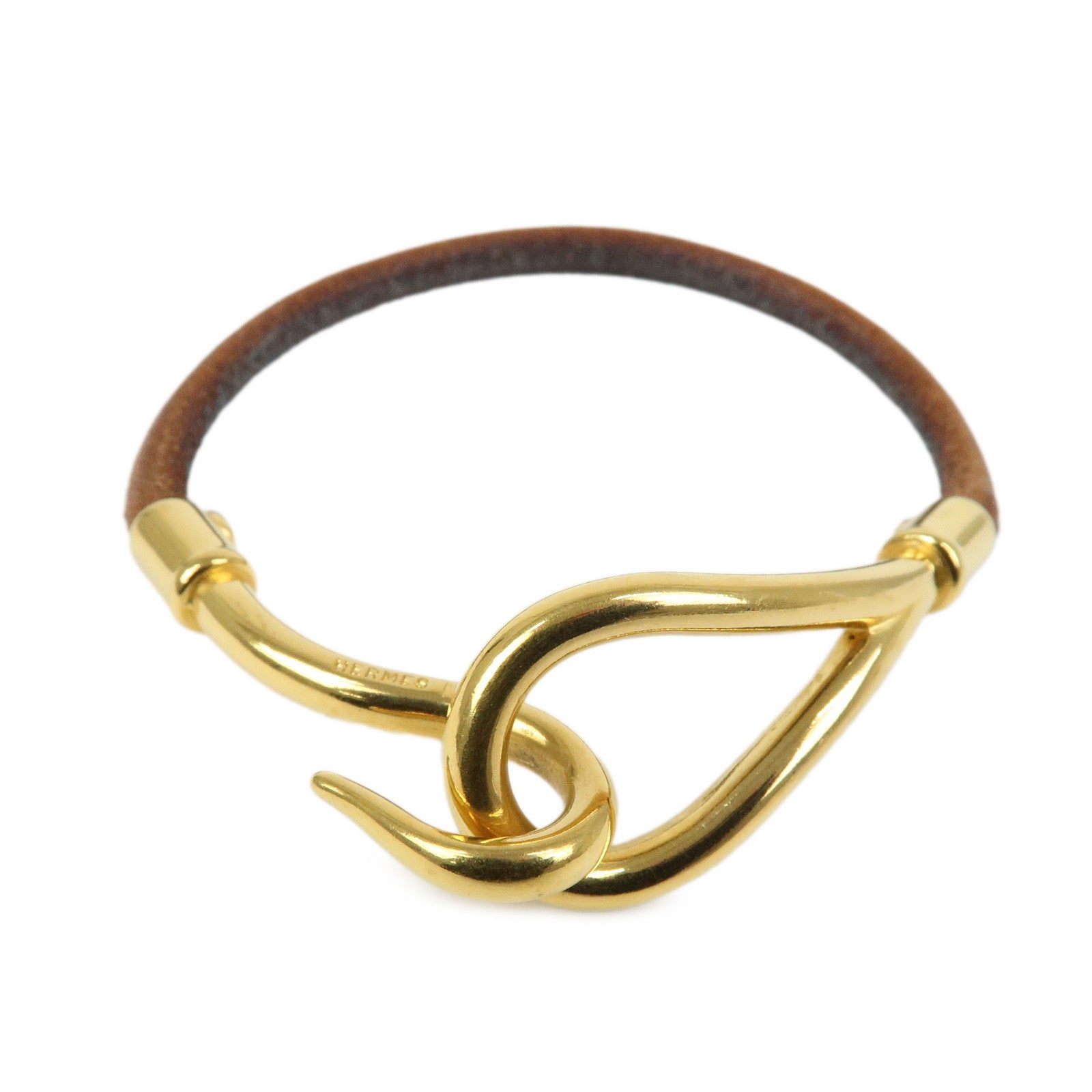 HERMES Jumbo Choker Leather Metal Bracelet Brown Gold