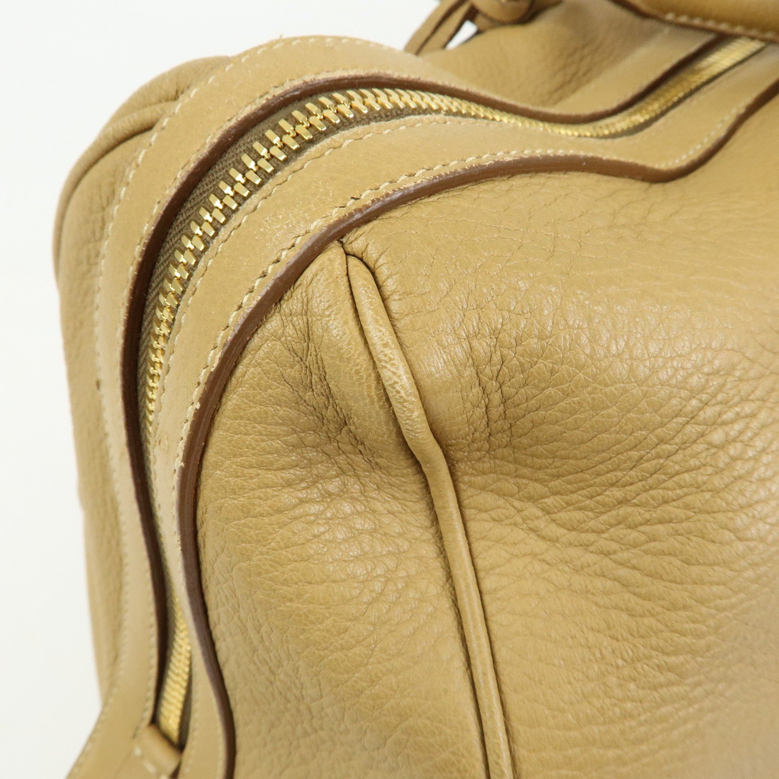 PRADA Logo Leather Boston Bag Hand Bag Travel Bag Brown