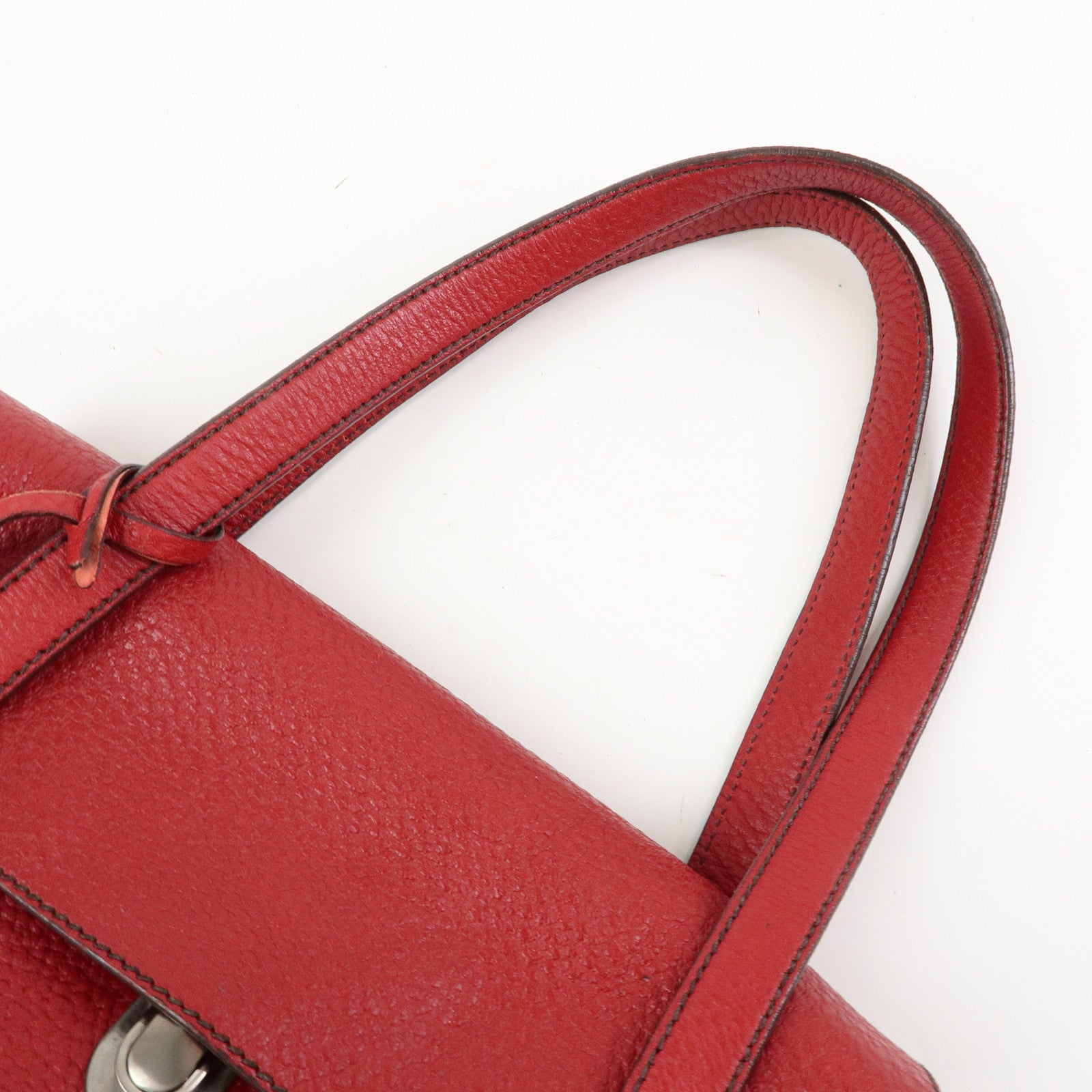 PRADA Triangle Logo Leather Shoulder Bag Satchel Bag Hand Bag Red