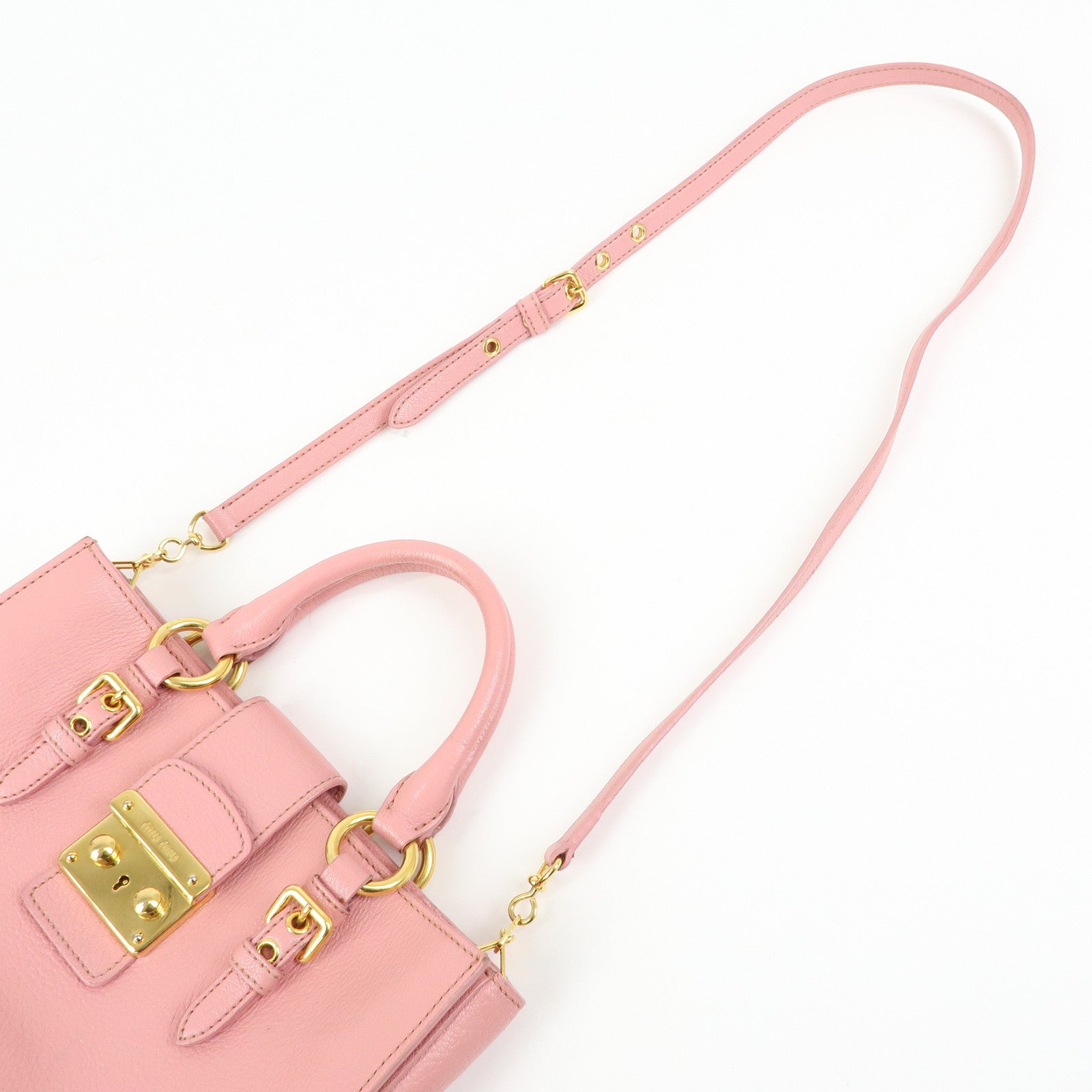 MIU MIU Logo Madras Leather 2Way Hand Shoulder Bag Pink RN0799