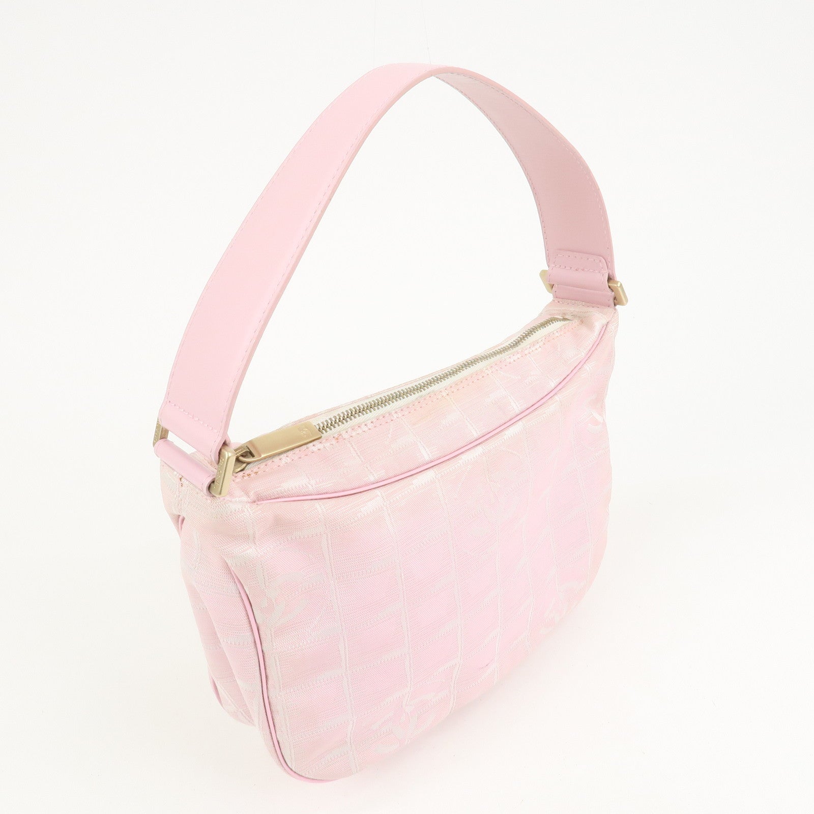 CHANEL New Travel Line Nylon Jacquard Leather Shoulder Bag Pink