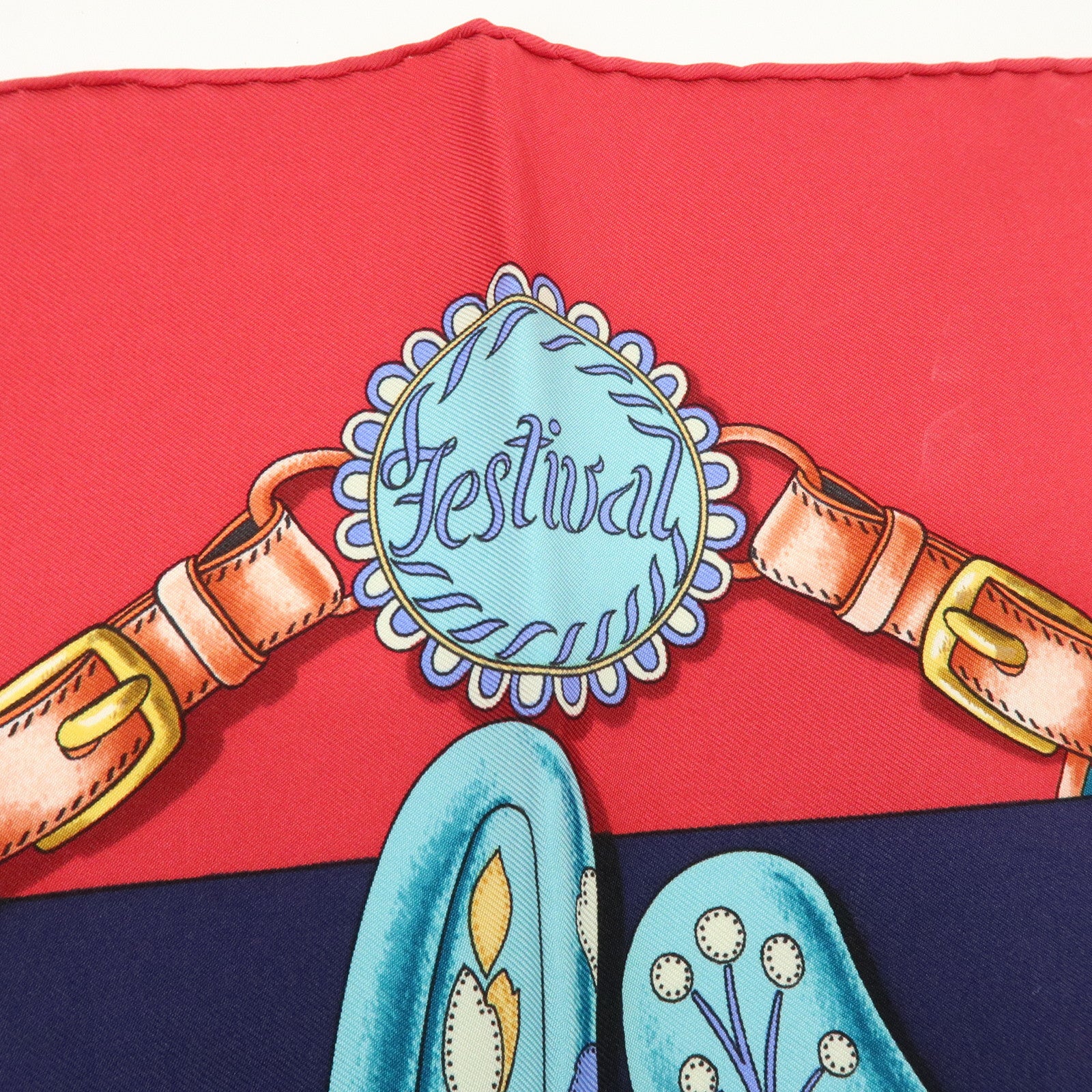 HERMES Carre 90 Silk 100% Scarf Festival Red Pink Blue