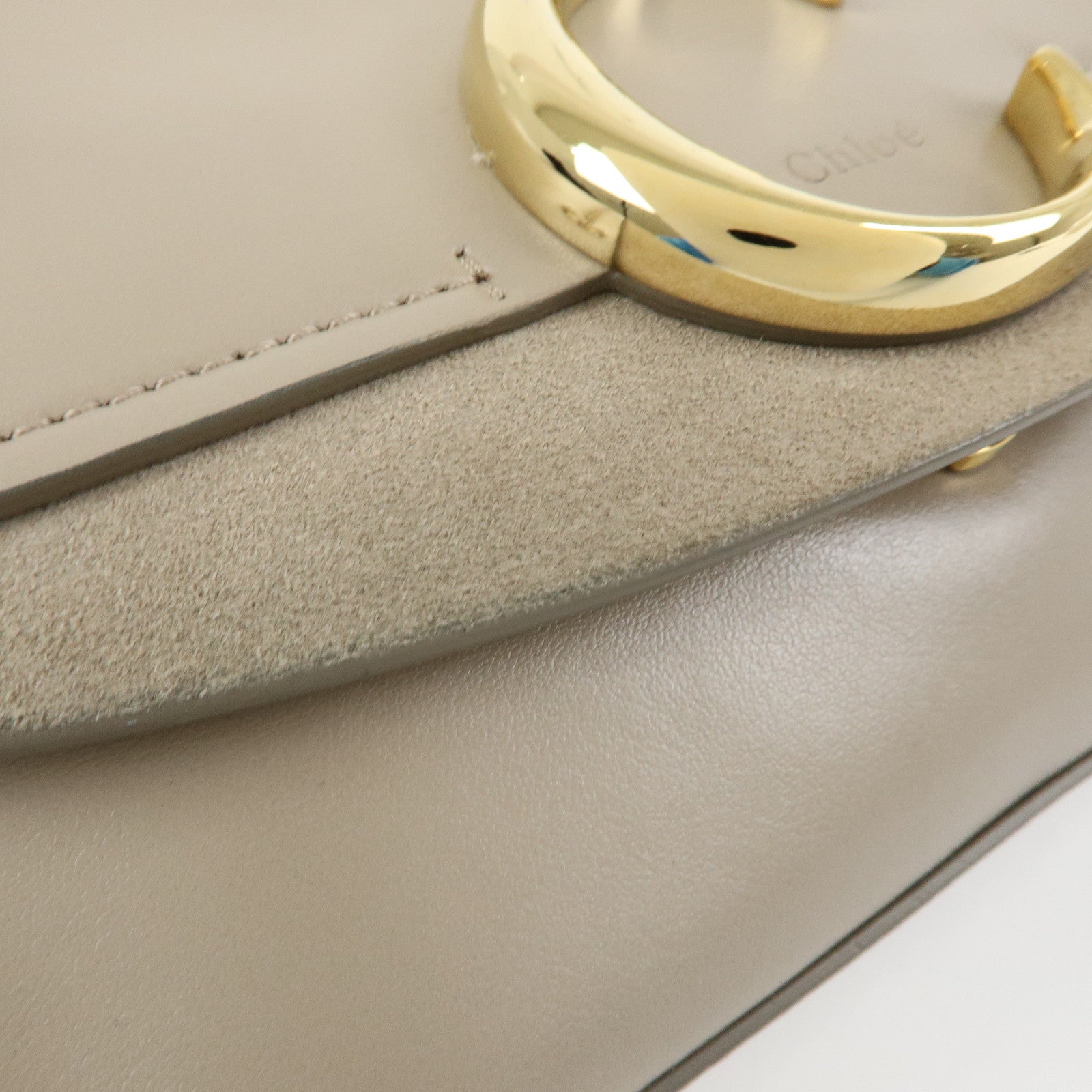 Chloe Chloe C Leather Suede 2Way Hand Bag Shoulder Bag Greige