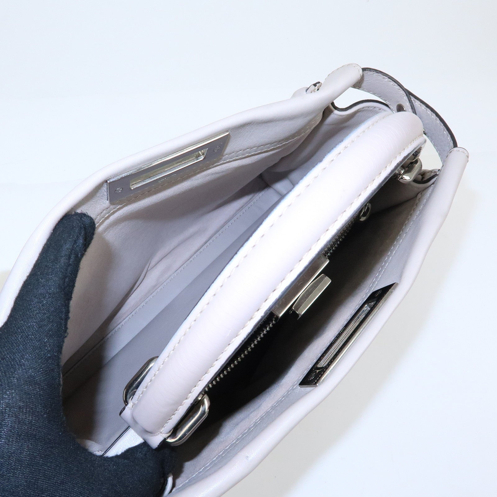 FENDI Peekaboo Leather 2Way Bag Hand Bag Shoulder Bag Gray 8BN290