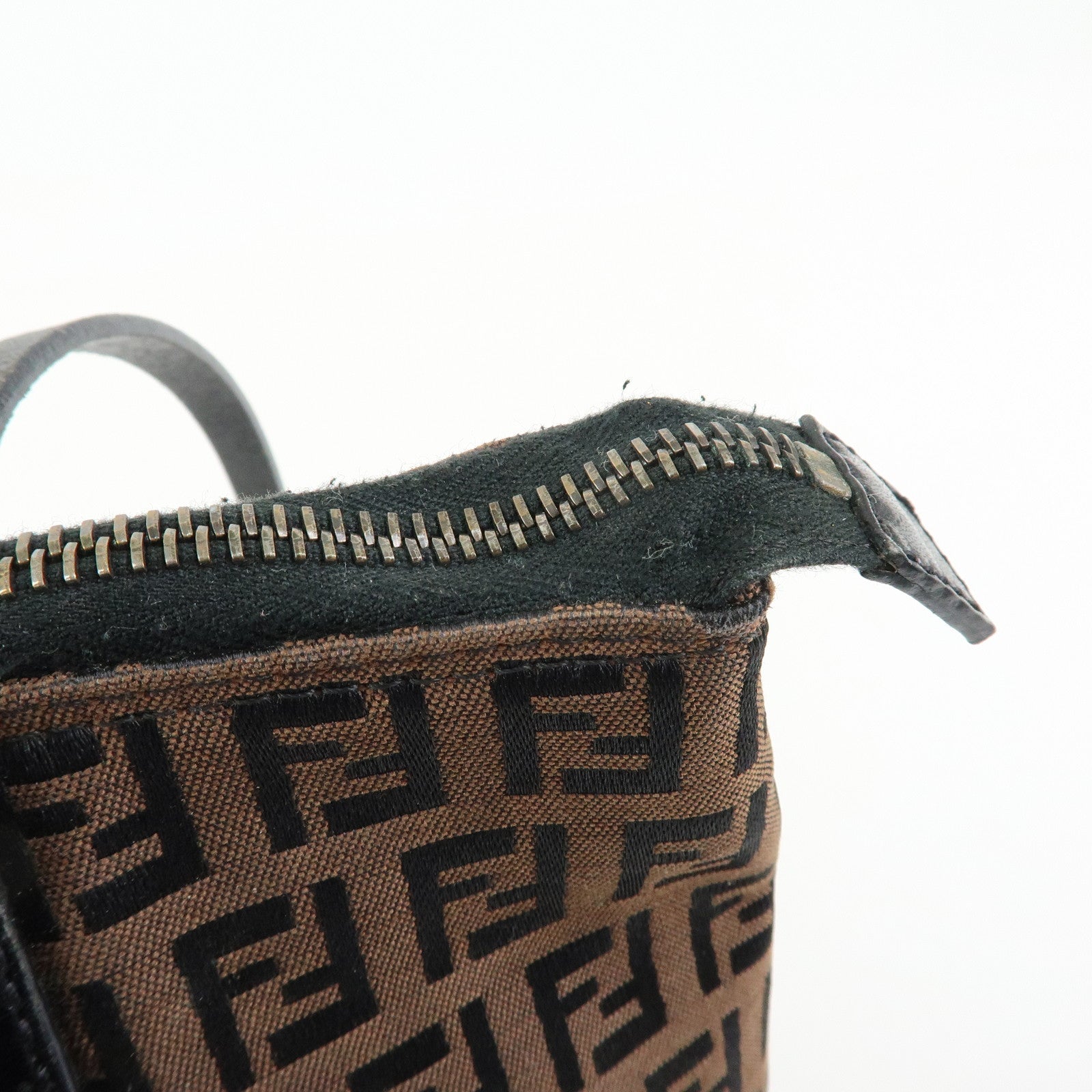 FENDI Zucchino Canvas Leather Tote Bag Hand Bag Brown Black 8BH022