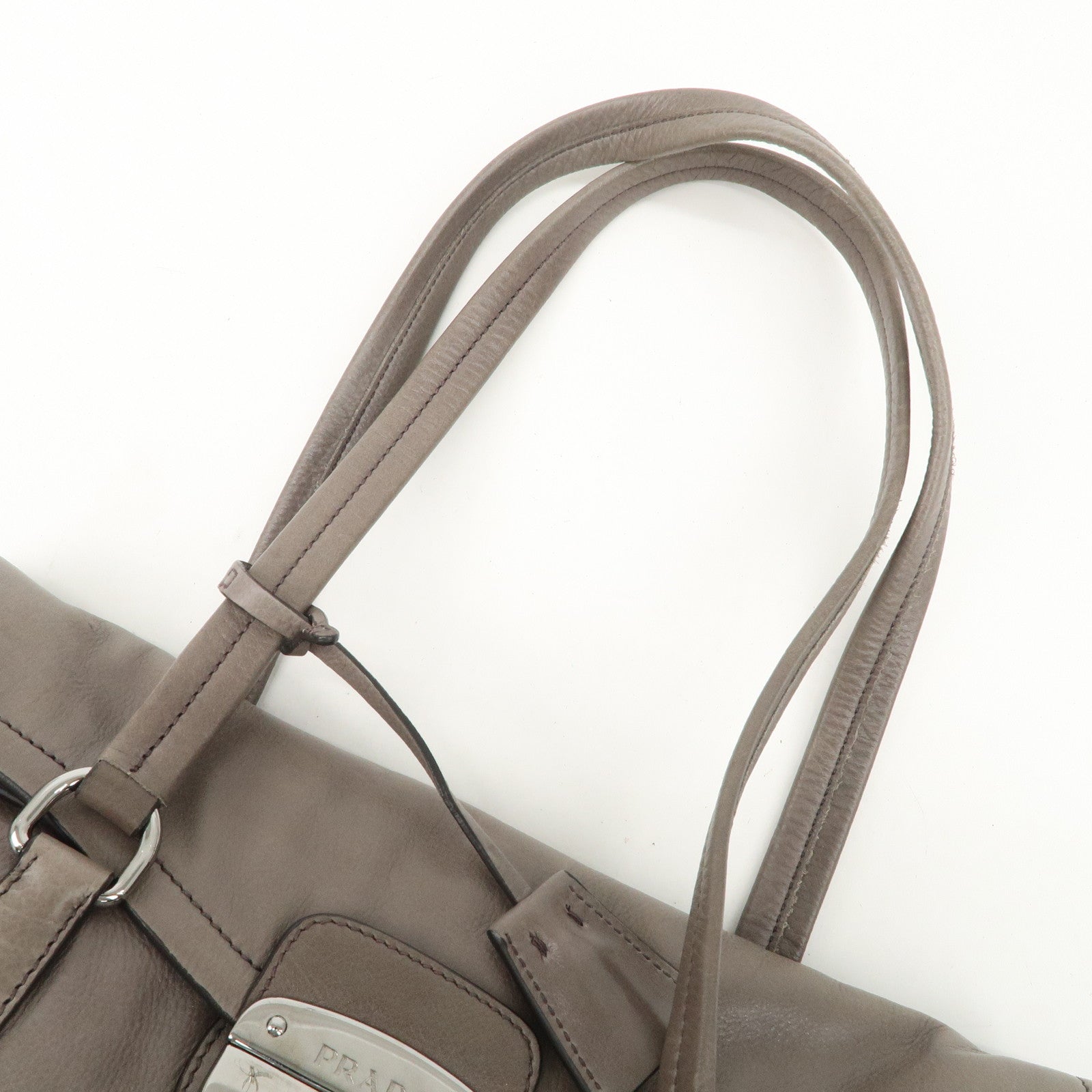 PRADA Triangle Logo Leather Shoulder Bag Gray BR3274