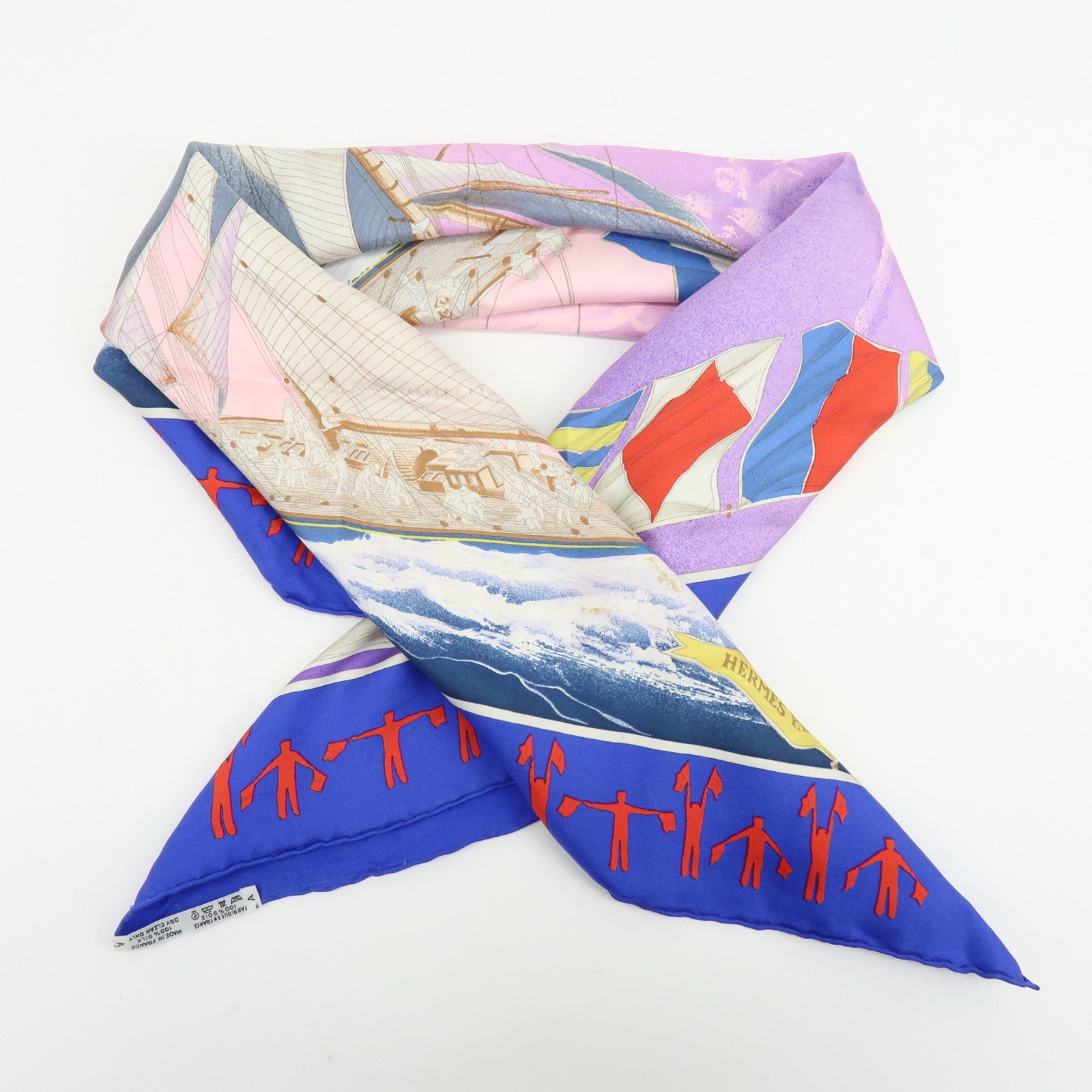 HERMES Carre 90 Silk 100% Scarf EN COURSE Purple Blue