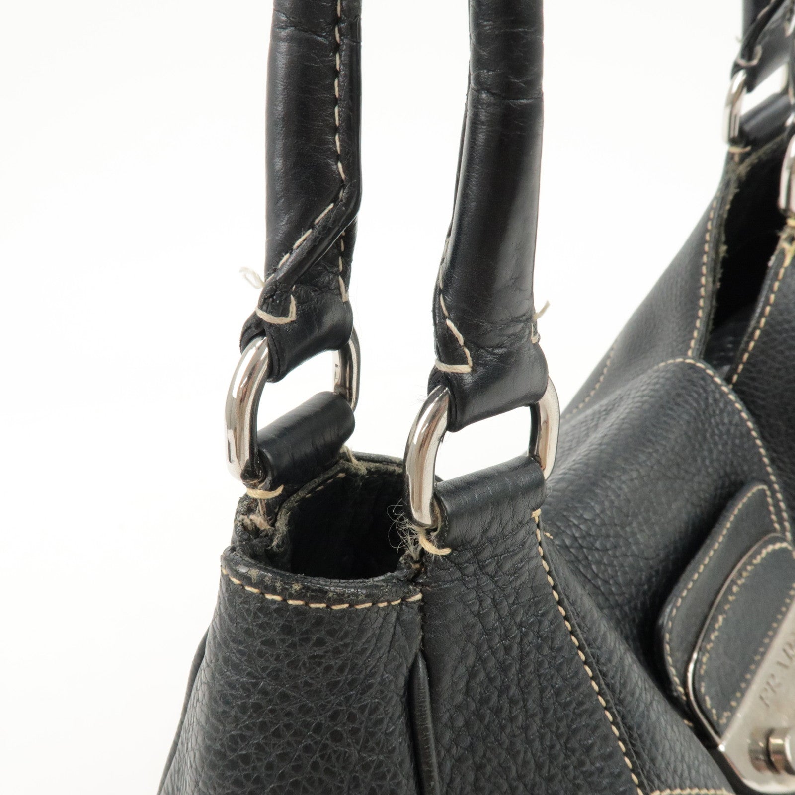 PRADA Logo Leather Shoulder Bag Hand Bag Black BR3593 Used