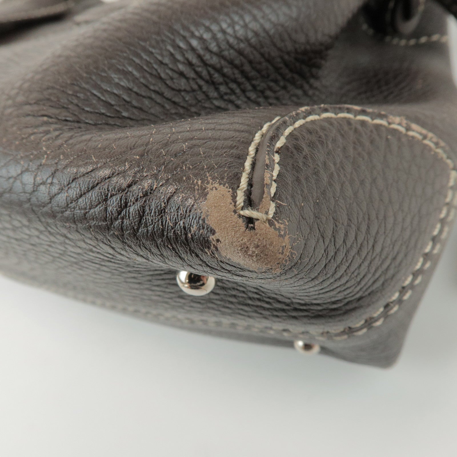 TOD'S Leather Shoulder Bag Hand Bag Dark Brown