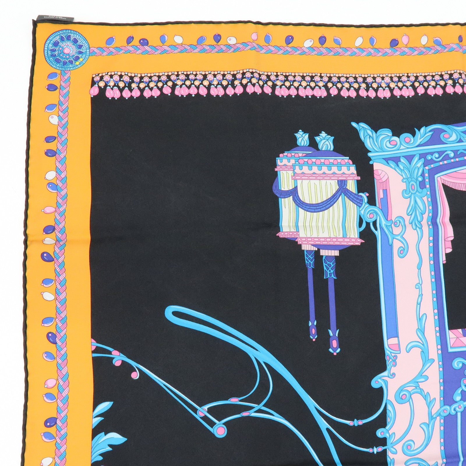 HERMES Carre 90 Silk 100% Scarf COUPE DE GALA Black Orange Blue