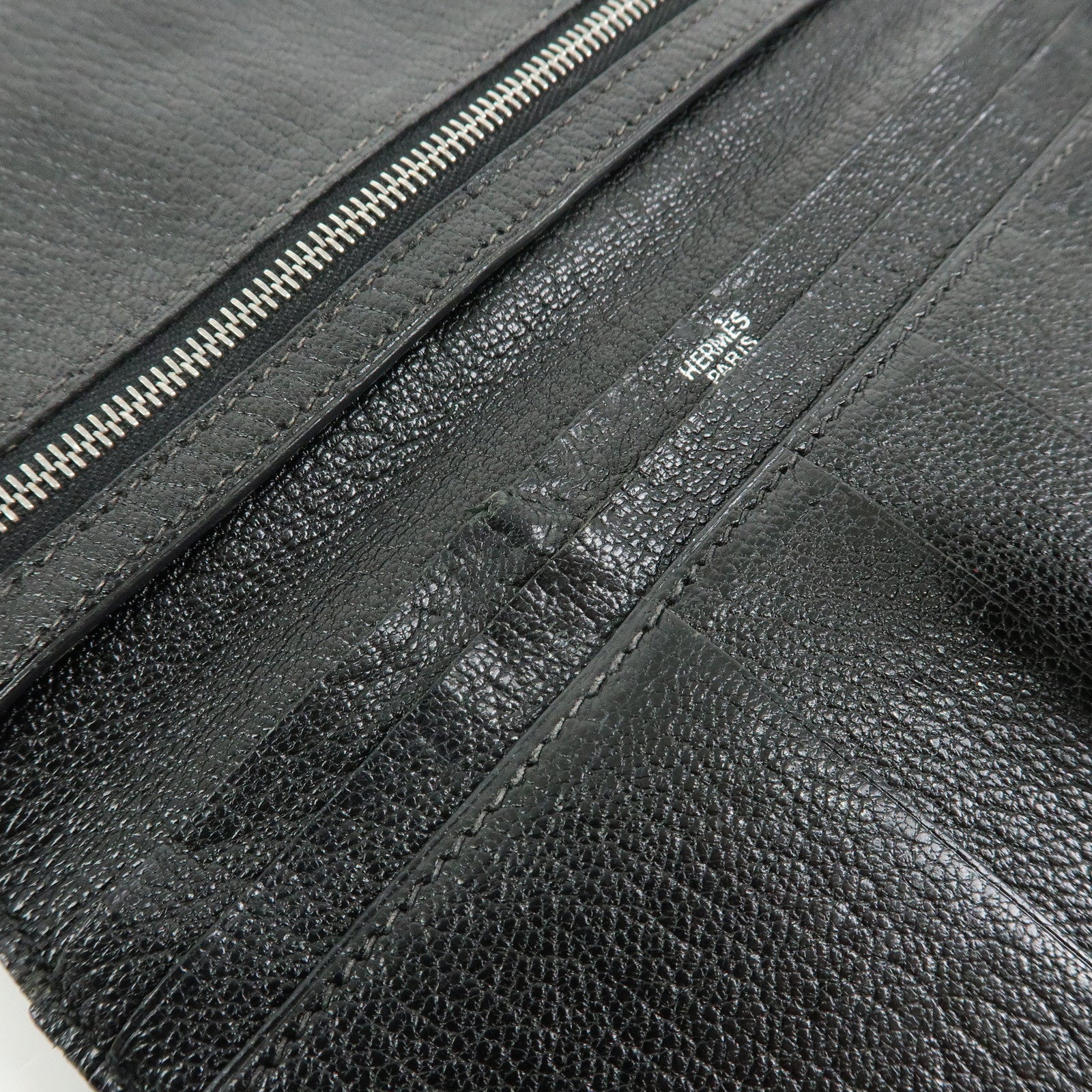 HERMES Bテゥarn Classic Chevre Long Wallet □I Stamped Black