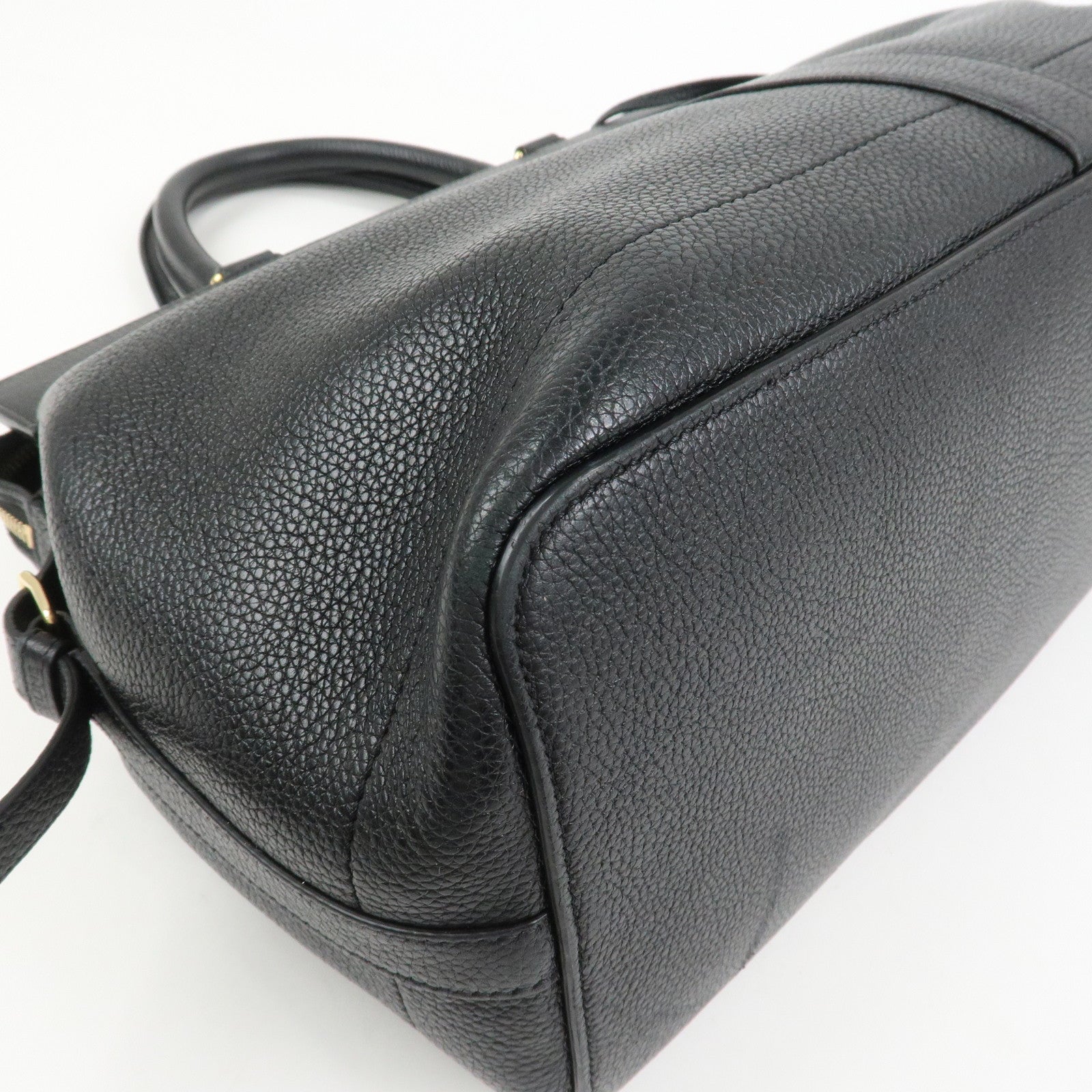 CELINE Calf Leather Boston Bag Hand Bag Black