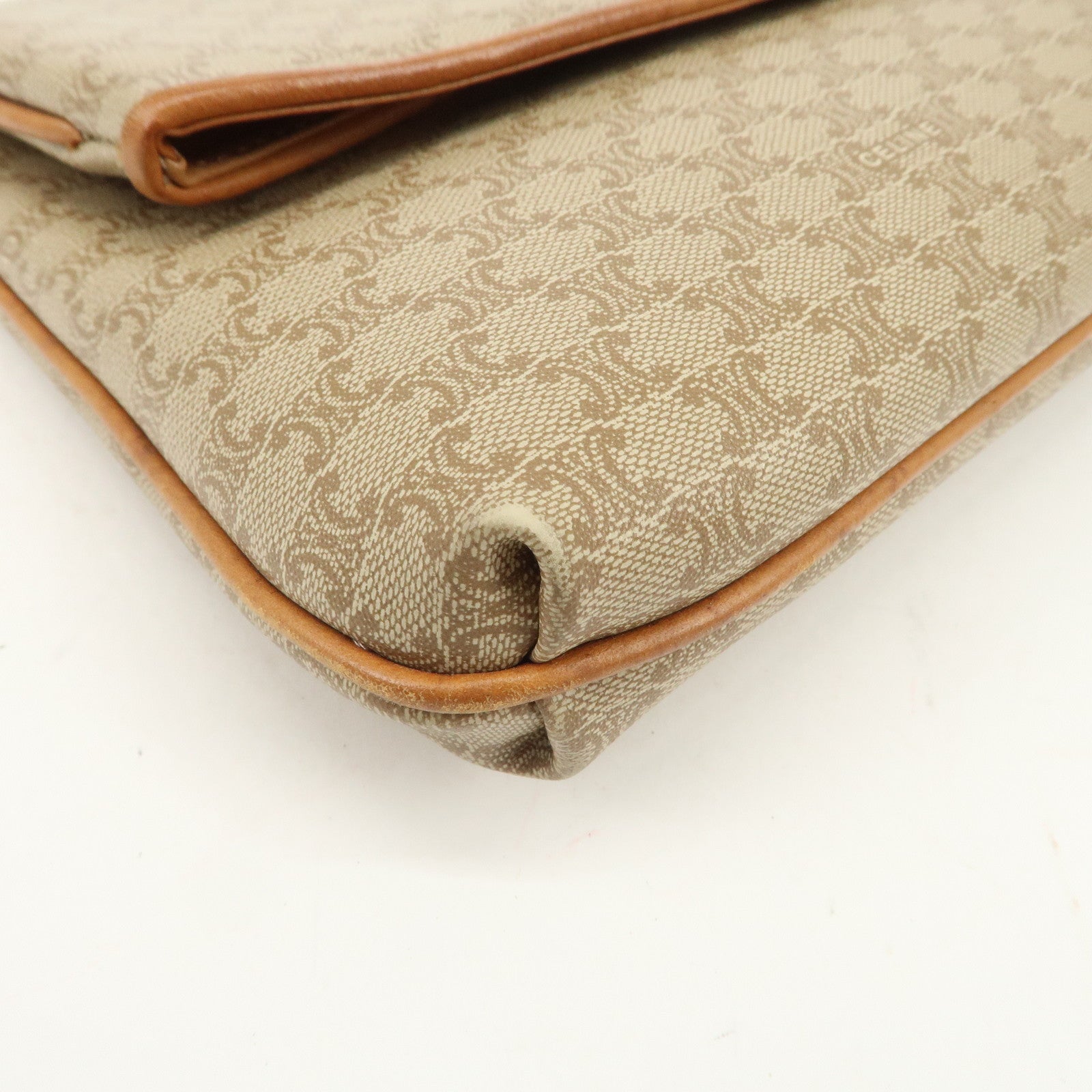 CELINE Macadam PVC Leather Clutch Bag Hand Bag Brown Beige
