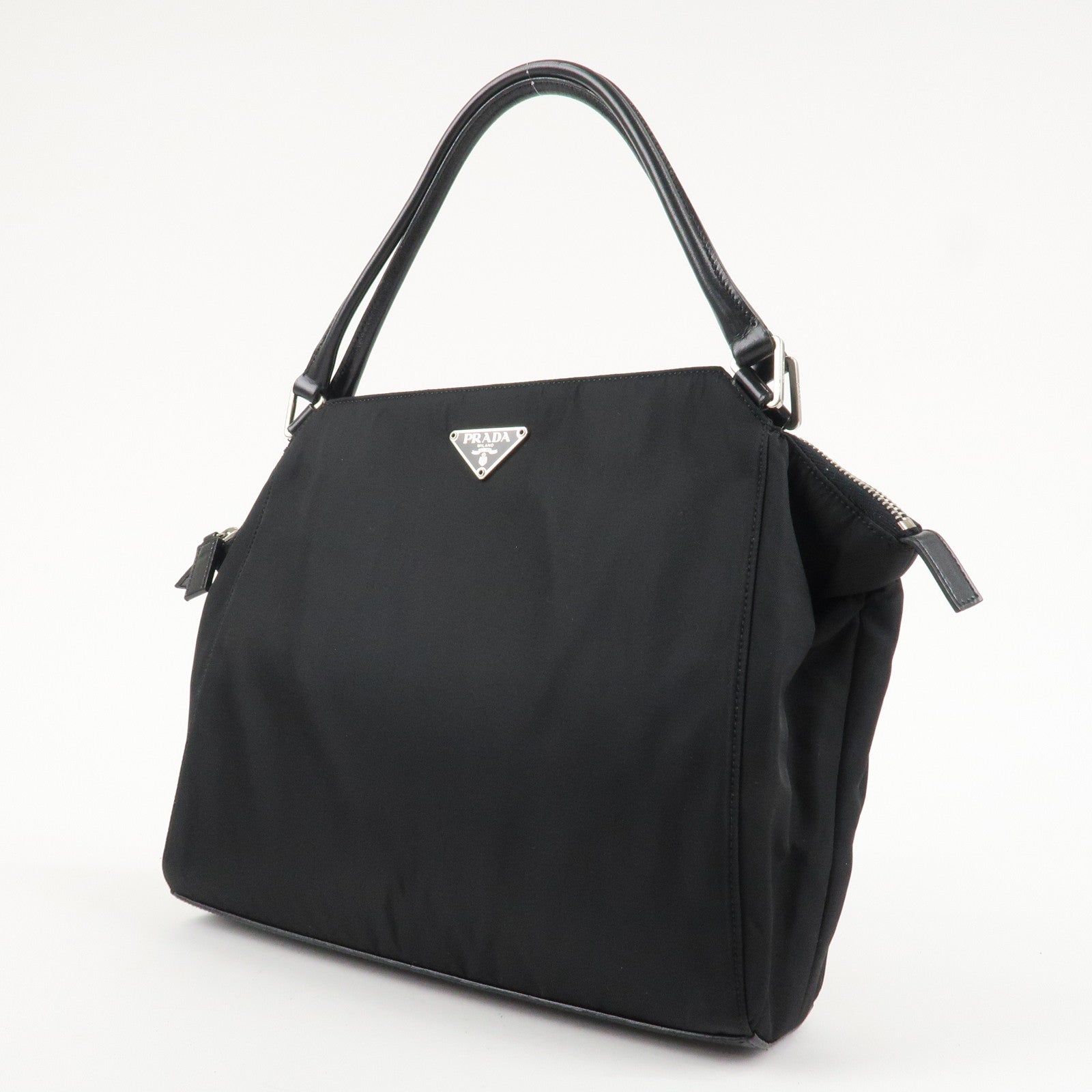 PRADA Triangle Logo Nylon Leather Tote Bag Shoulder Bag B11093 Used