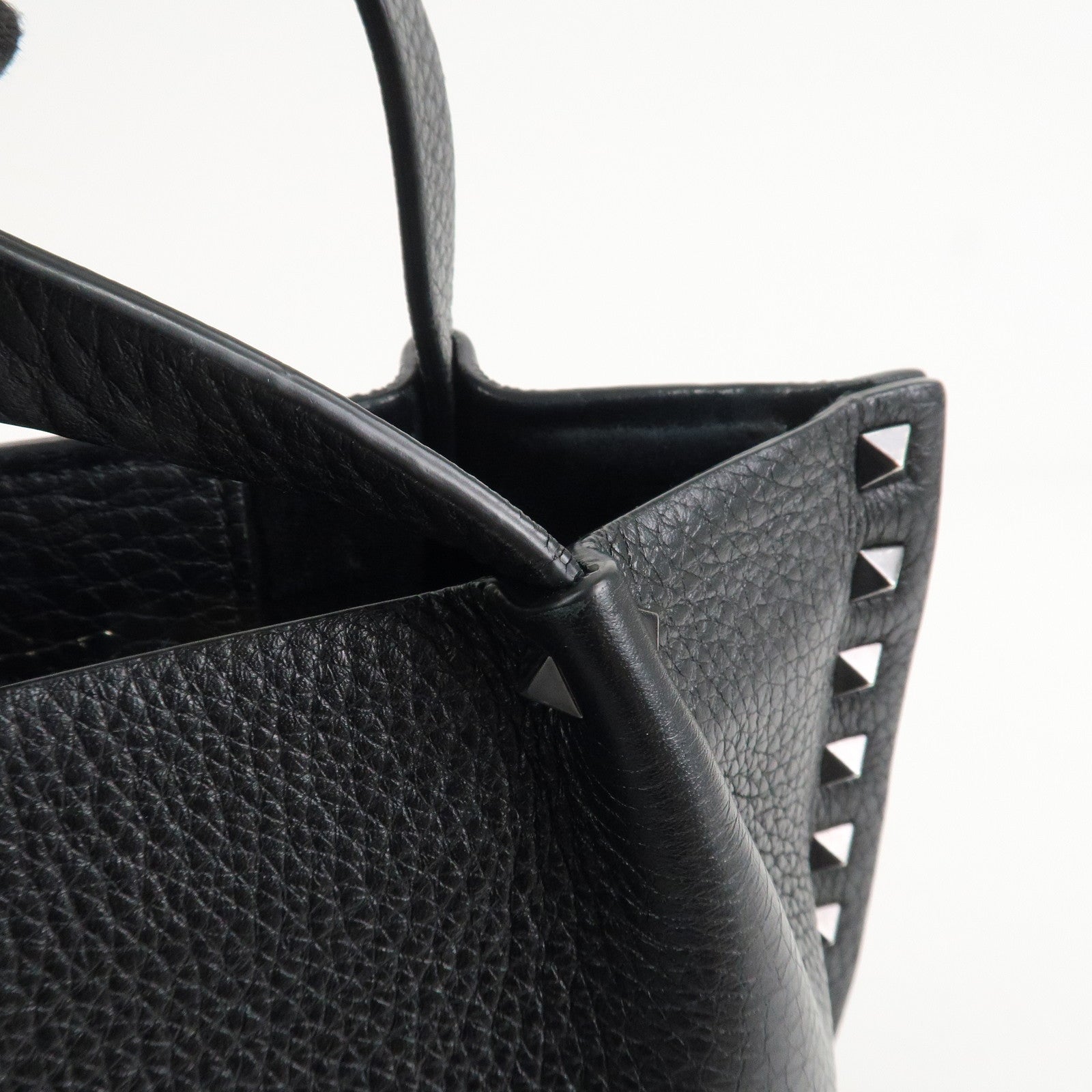 VALENTINO Rock Studs Grained Calf Leather 2Way Bag Hand Bag Black