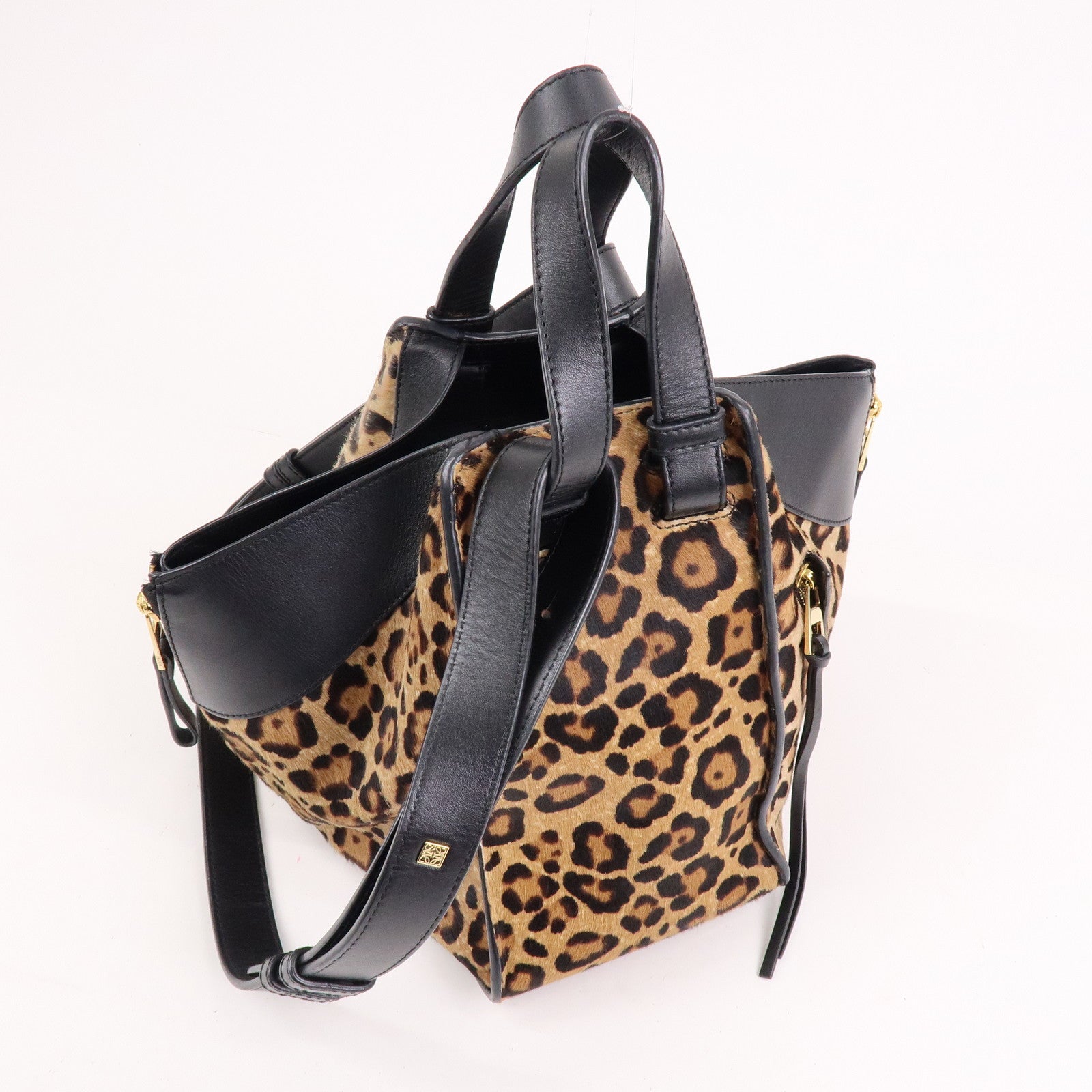 LOEWE Calfskin Hammock Small Shoulder Bag Leopard Beige Black