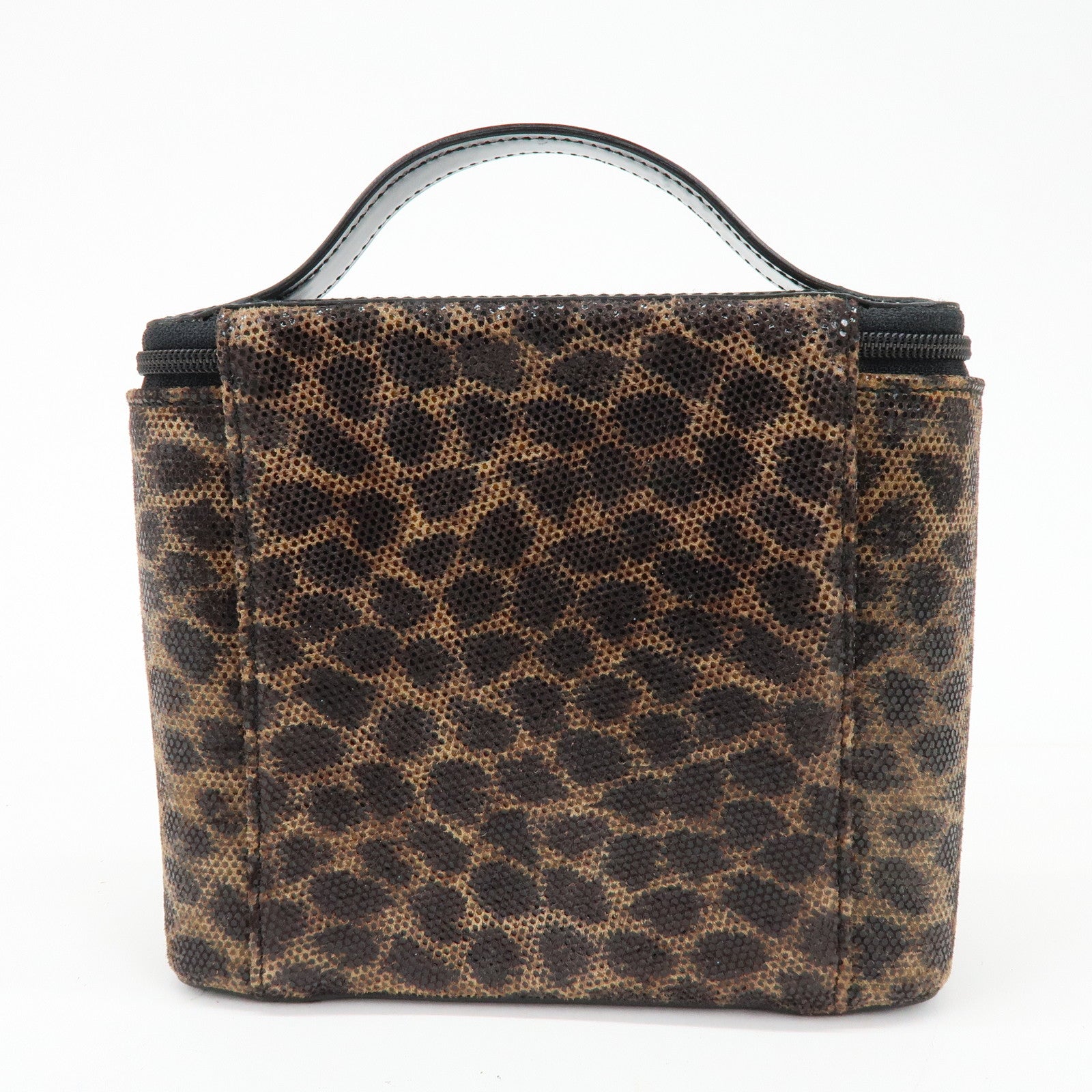 LOEWE PVC Leather Leopard Print Hand Bag Vanity Bag Brown Bag