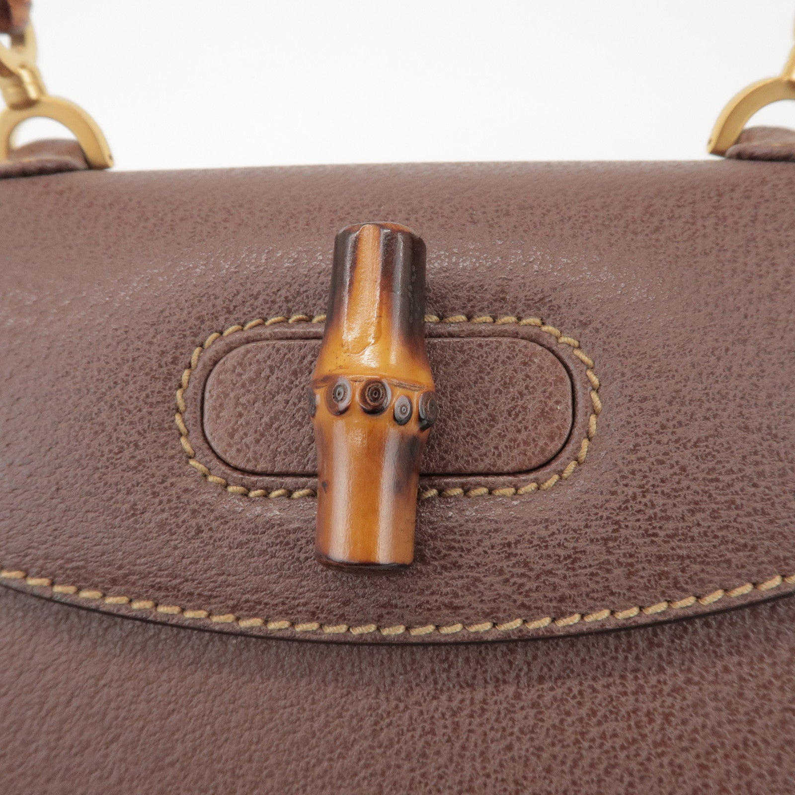 GUCCI Bamboo Leather 2Way Bag Hand Bag Shoulder Bag Brown 000 2040