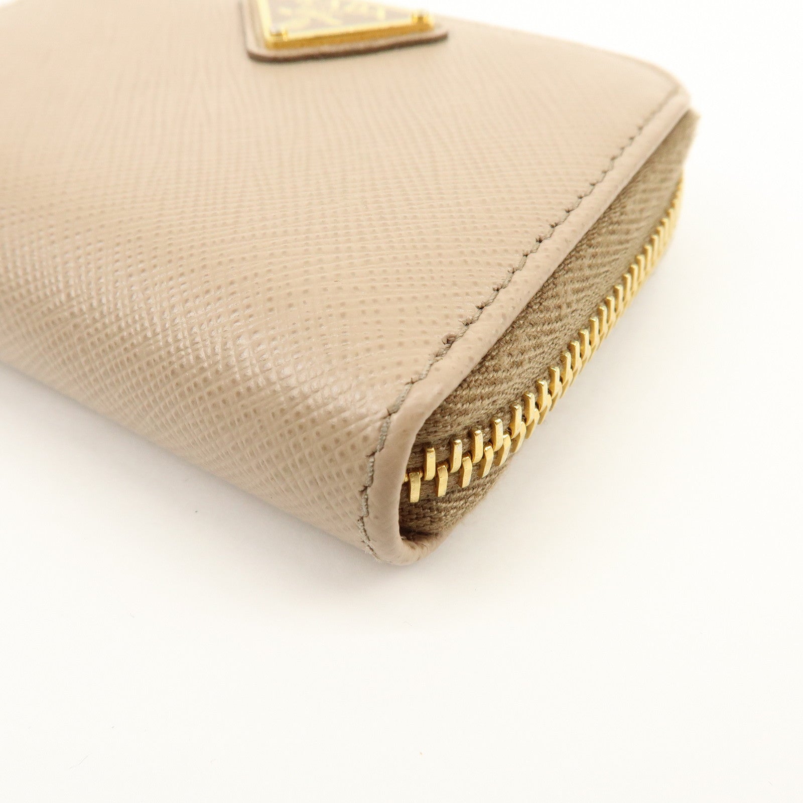 PRADA Triangle Logo Saffiano Leather Coin Case Beige 2MM003