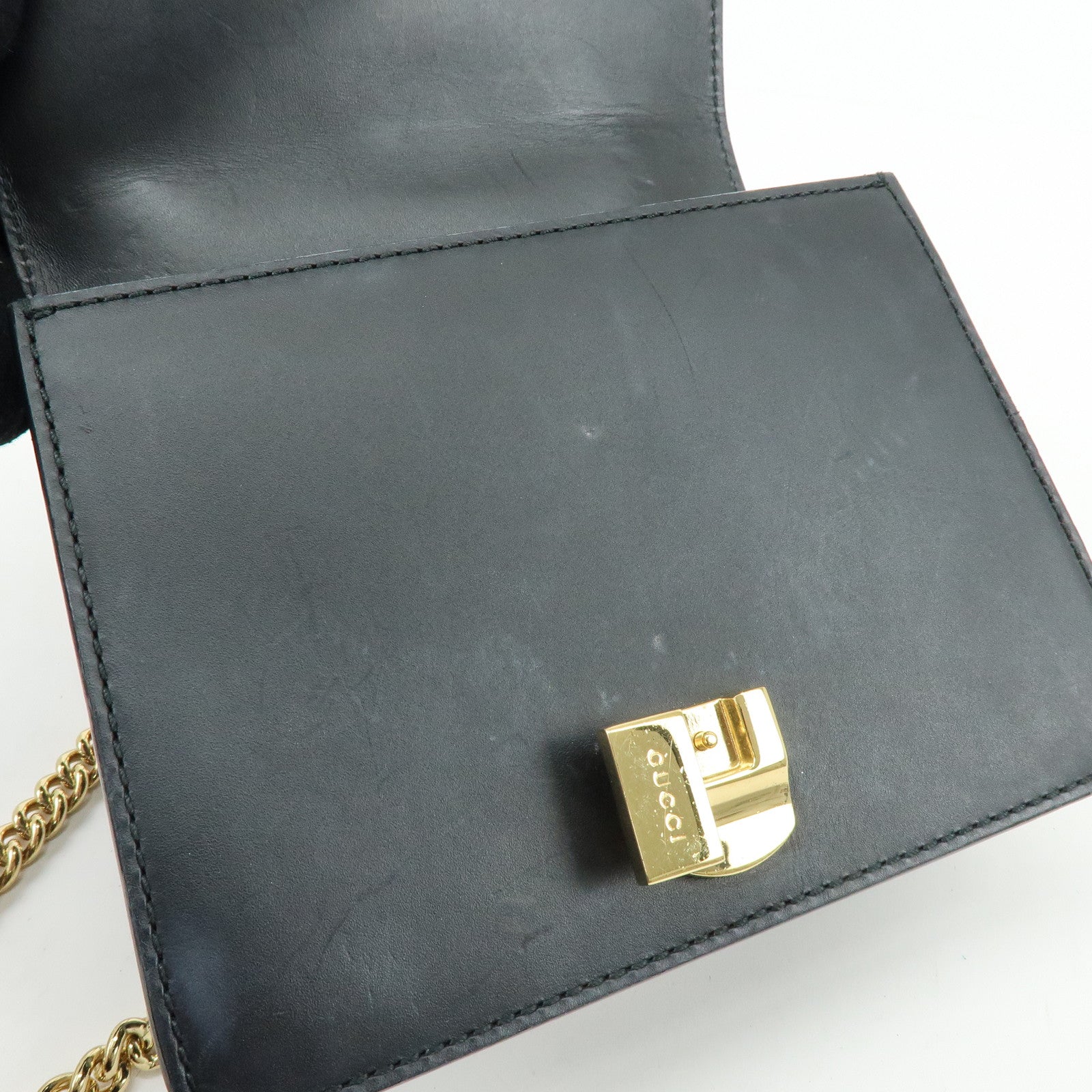 GUCCI Sylvie Sherry Leather Chain Shoulder Bag Black 431666