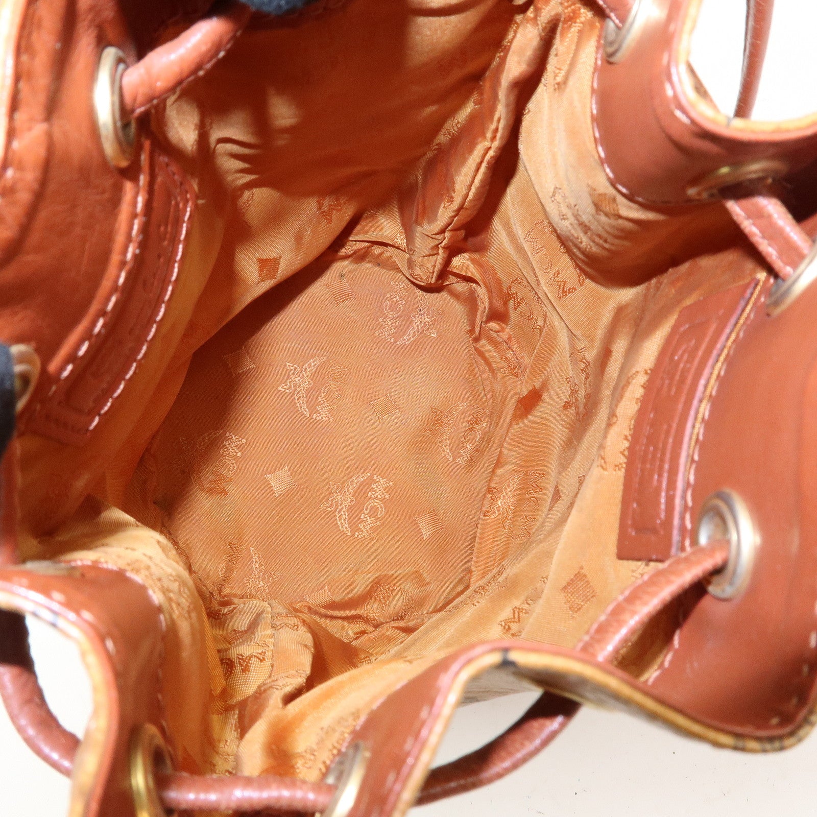 MCM Visetos Leather Drawstring Shoulder Bag Brown