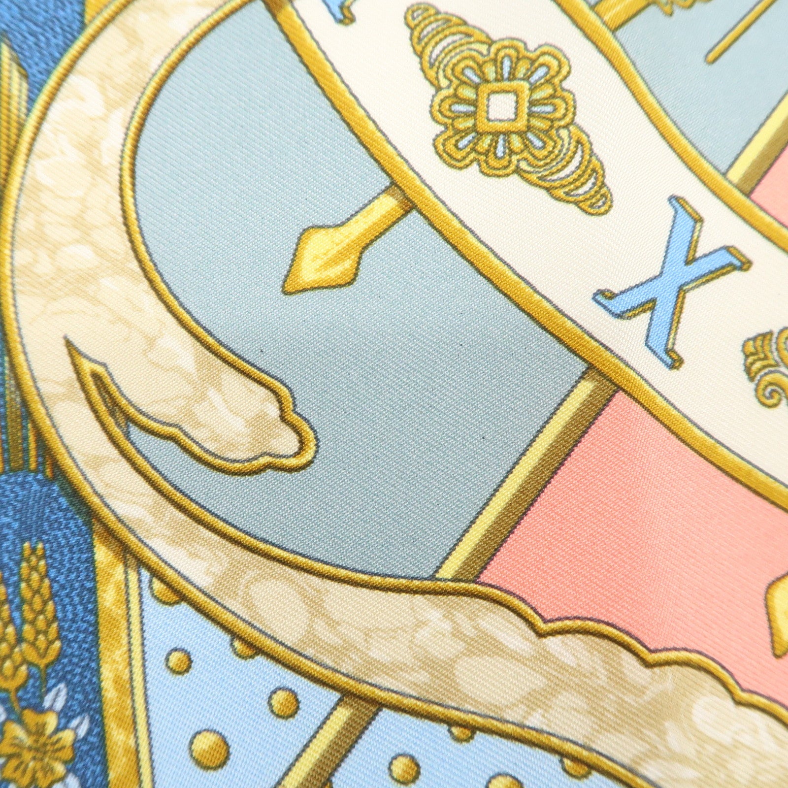 HERMES Petit Carre 40 Silk 100% GLORIA SOL Mini Scarf Beige Blue