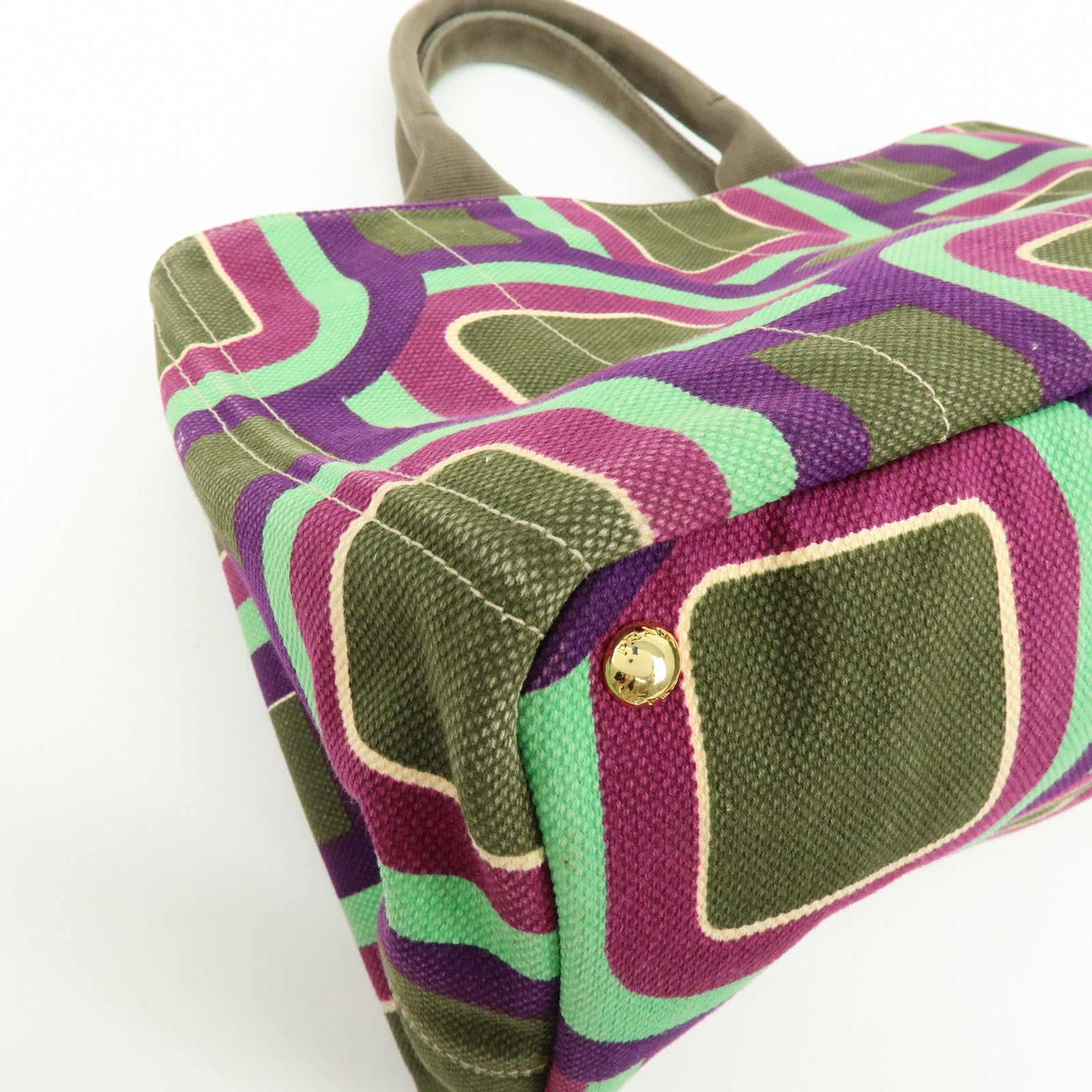 PRADA Triangle Logo Canapa Large Canvas Tote Bag Hand Bag BN1872