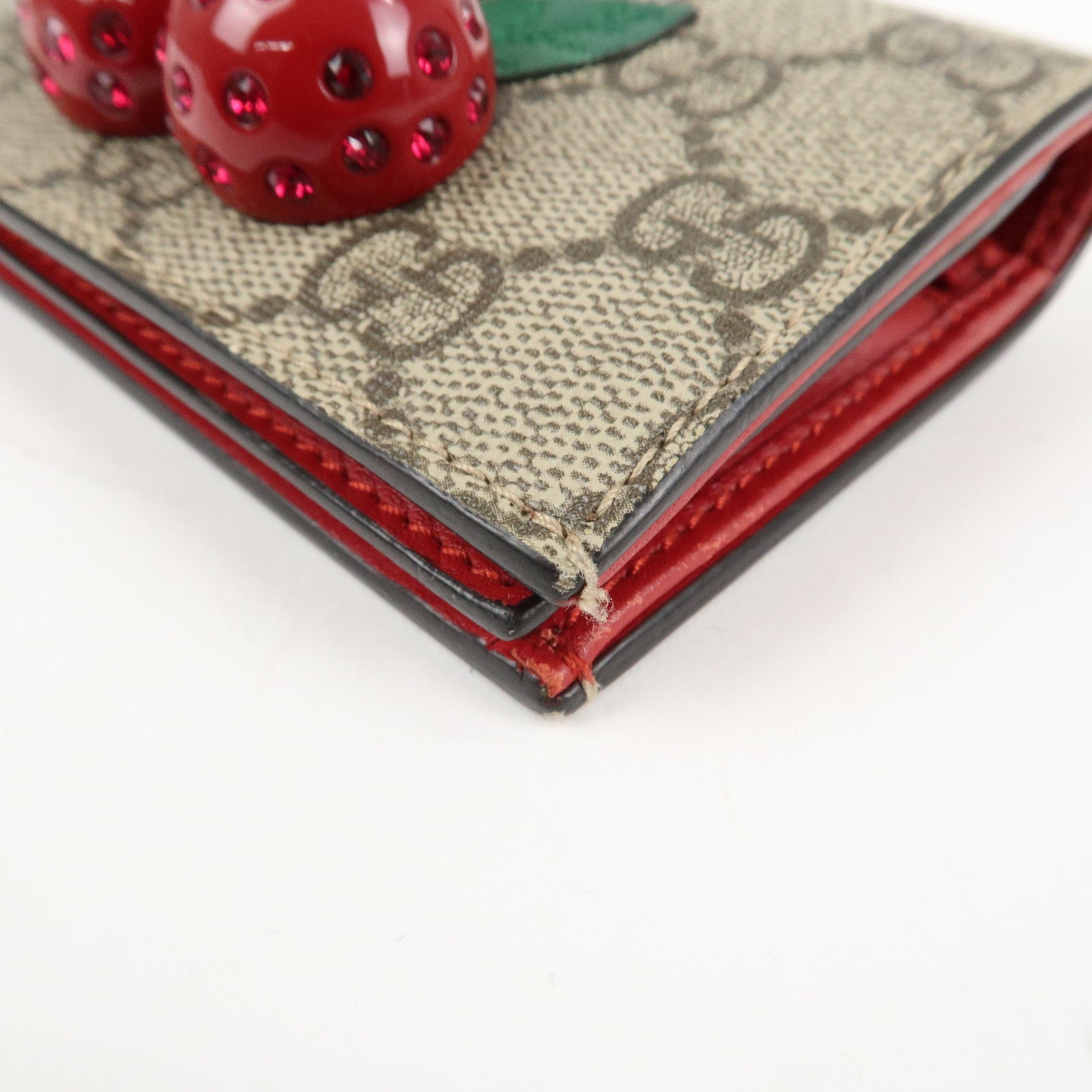 GUCCI Interlocking G GG Supreme Cherry Compact Wallet Beige 476050 Used