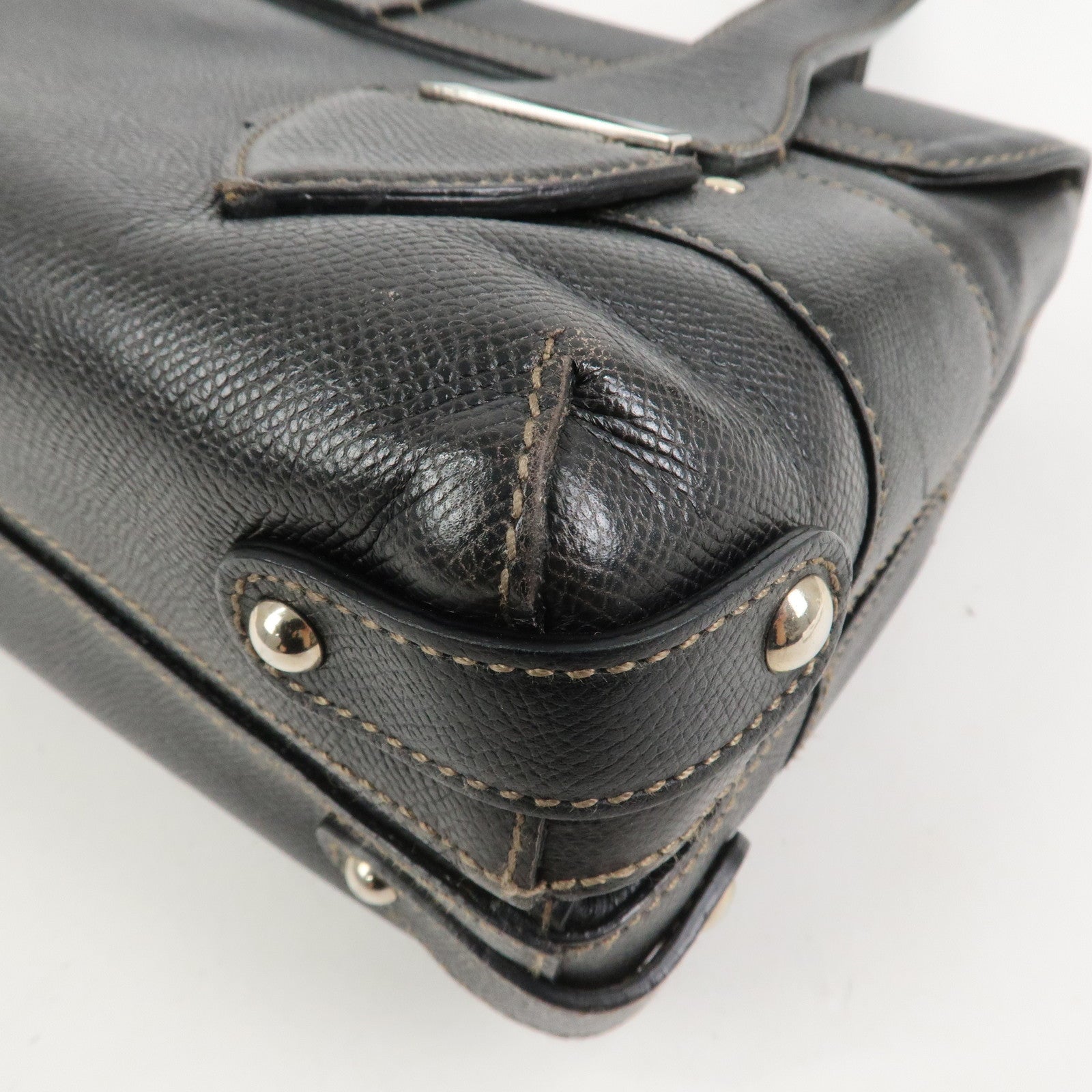 Ferragamo Gancini Leather Shoulder Bag Hand Bag Black