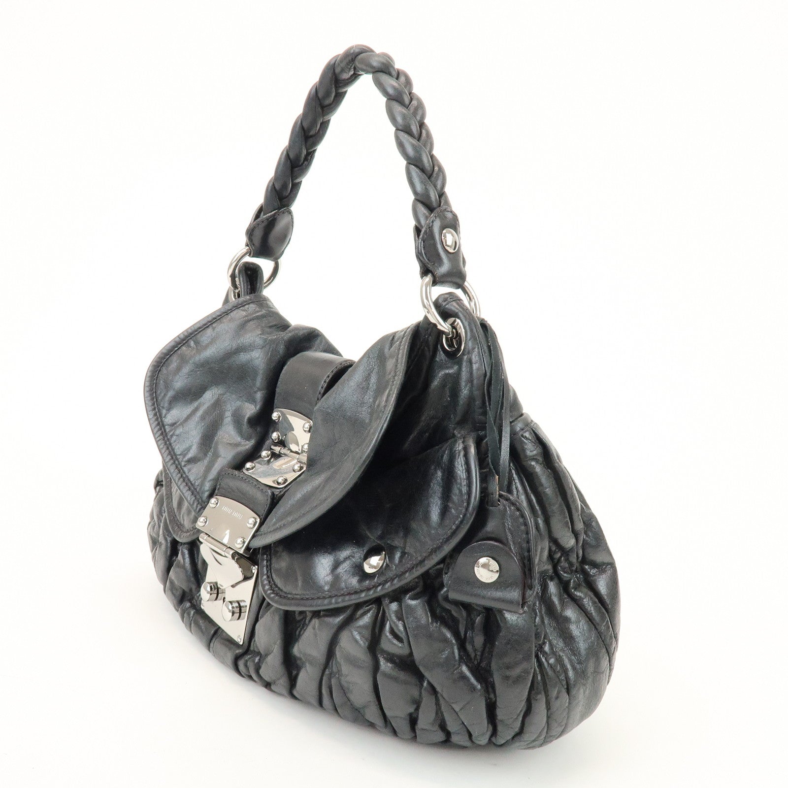 MIU MIU Matelasse Leather 2Way Bag Hand Bag Shoulder Bag Black
