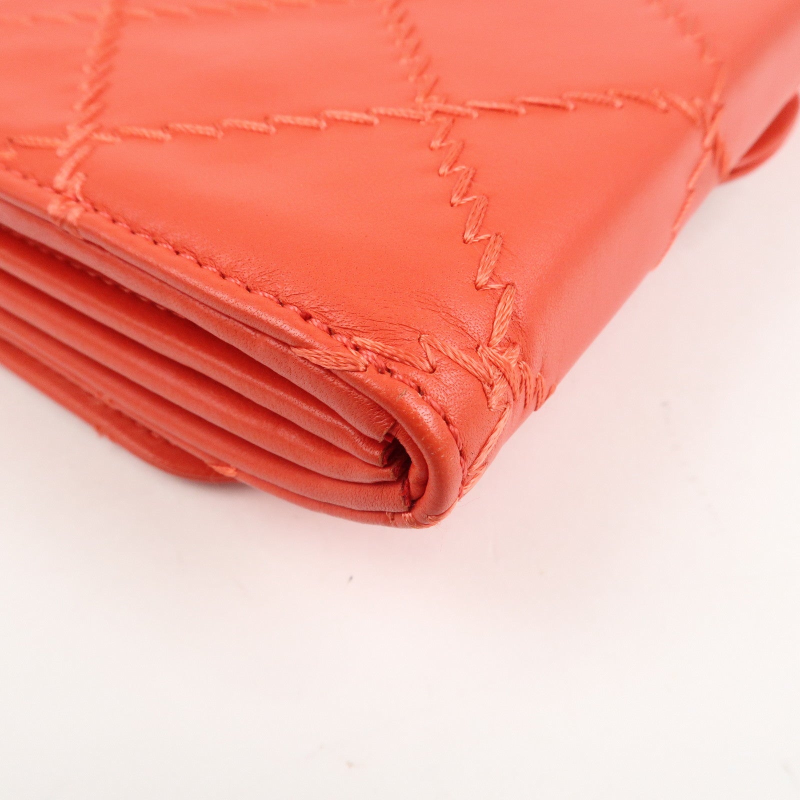 CHANEL COCO Mark Ultra Stitch Leather Chain Wallet Red