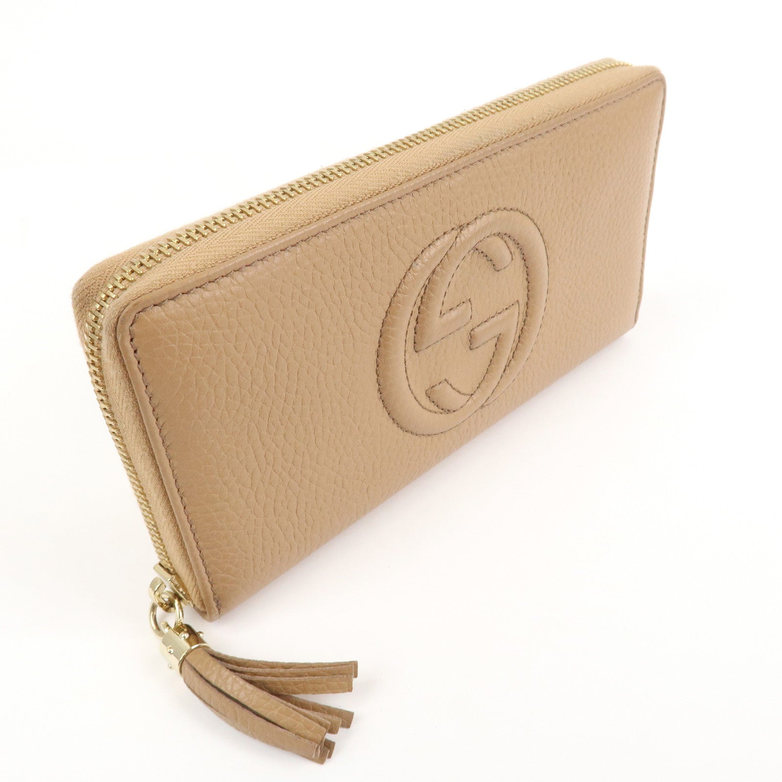 GUCCI SOHO Leather Round Zippy Long Wallet Beige 598187