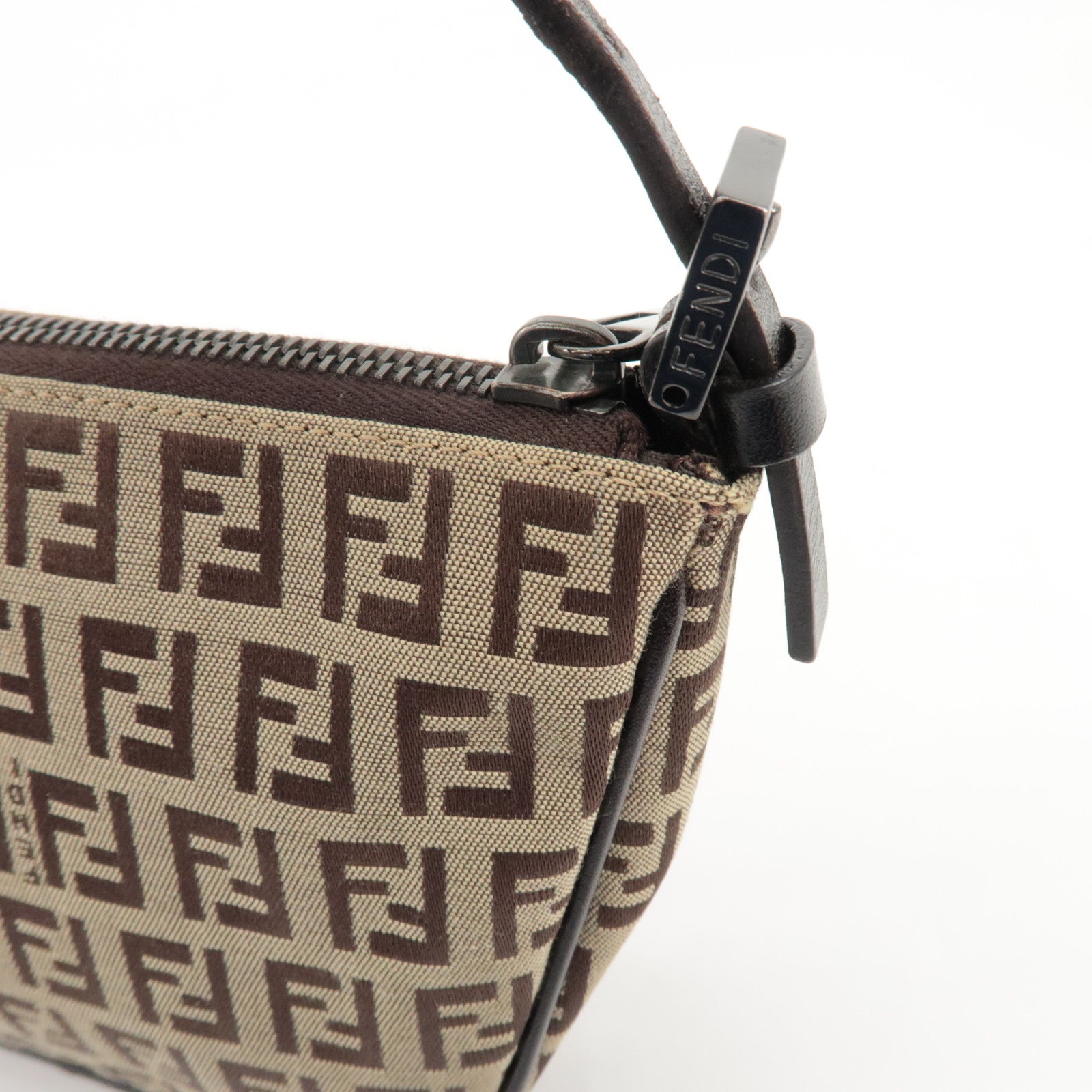 FENDI Zucchino Canvas Leather Shoulder Bag Hand Bag Brown 8BR144 Used