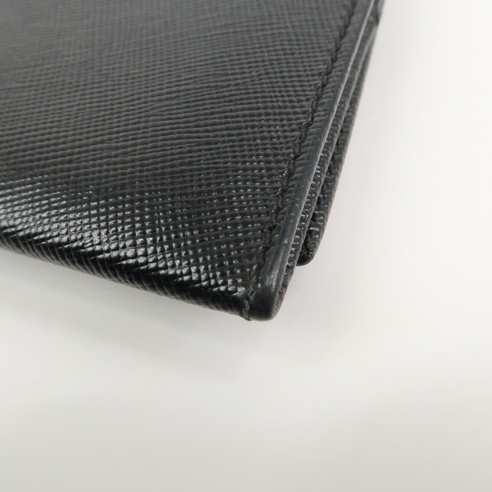 PRADA Triangle Logo Saffiano Leather Card Case Card Holder Black