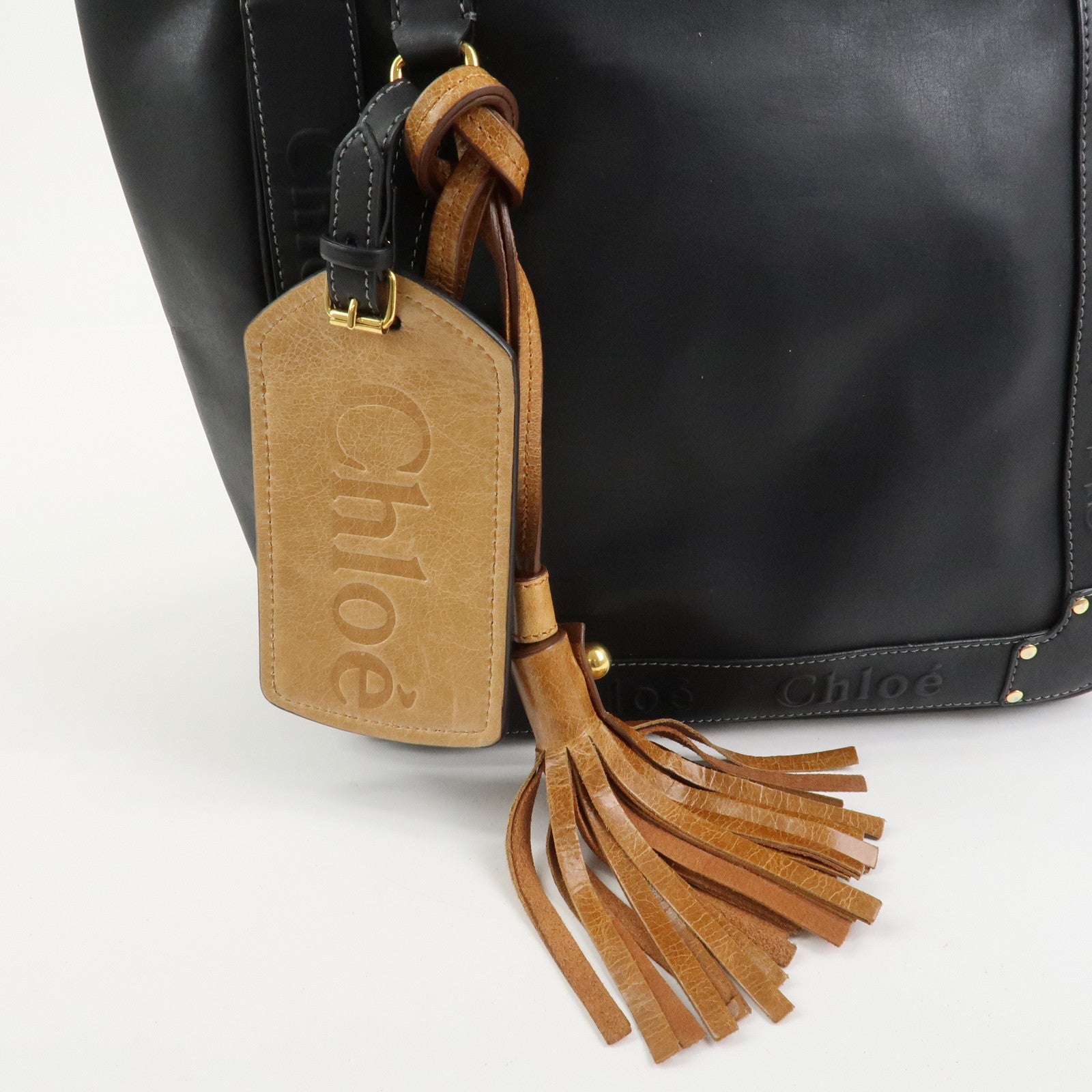 Chloe Eden Logo Leather Shoulder Bag Tote Bag Black