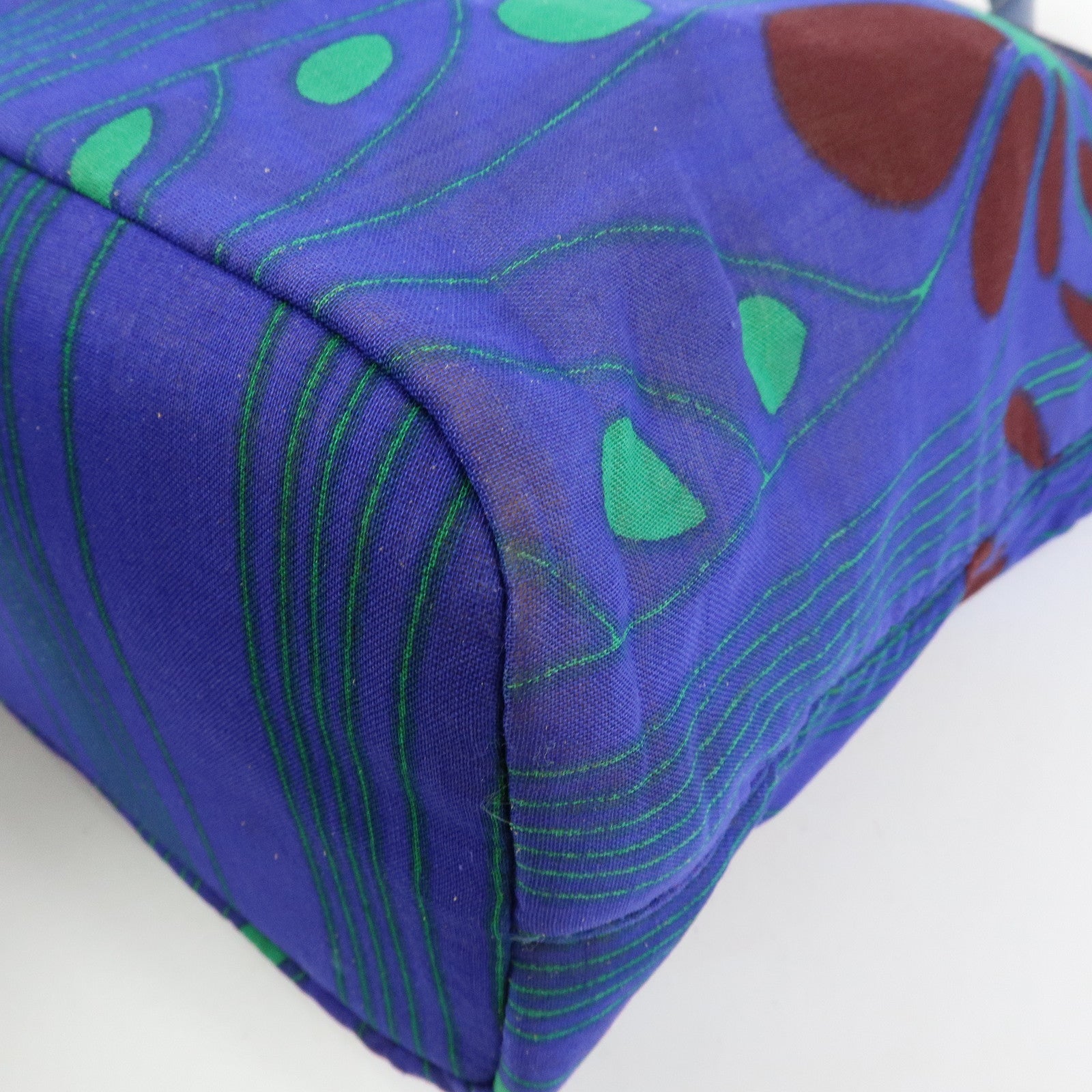 PRADA Triangle Logo Linen Leather 2Way Bag Flower Motif Blue BR4696