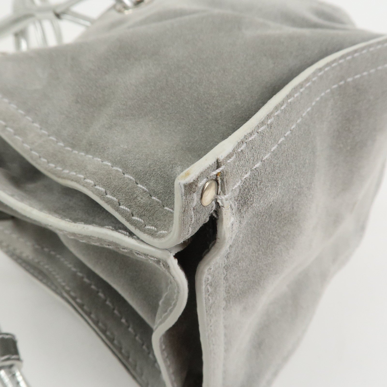 LOEWE Anagram Suede Leather Shoulder Bag Hand Bag Gray Silver