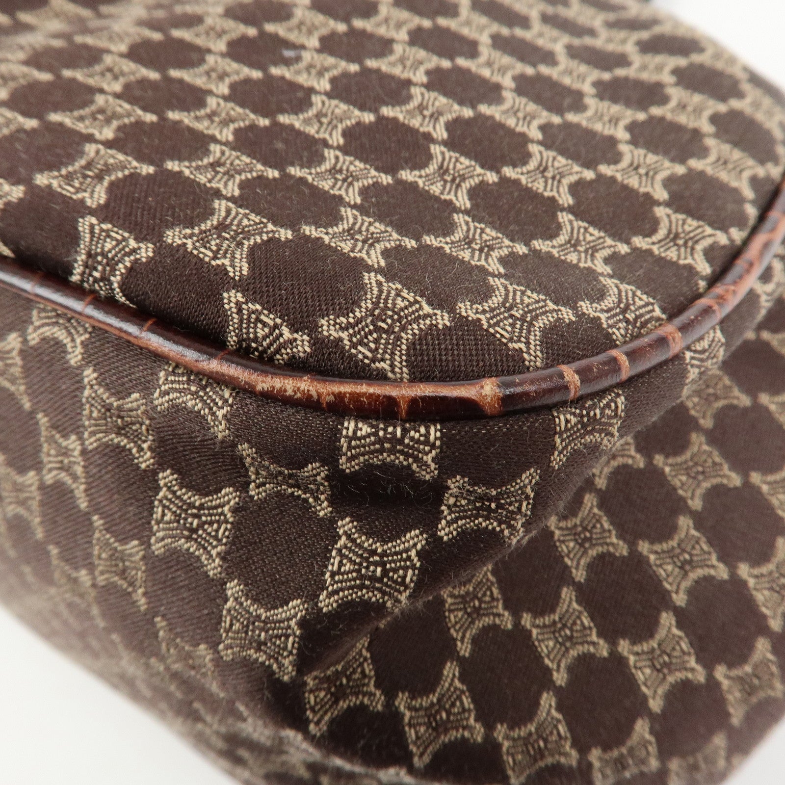 CELINE Macadam Canvas Embossed Leather Shoulder Bag Hand Bag Brown