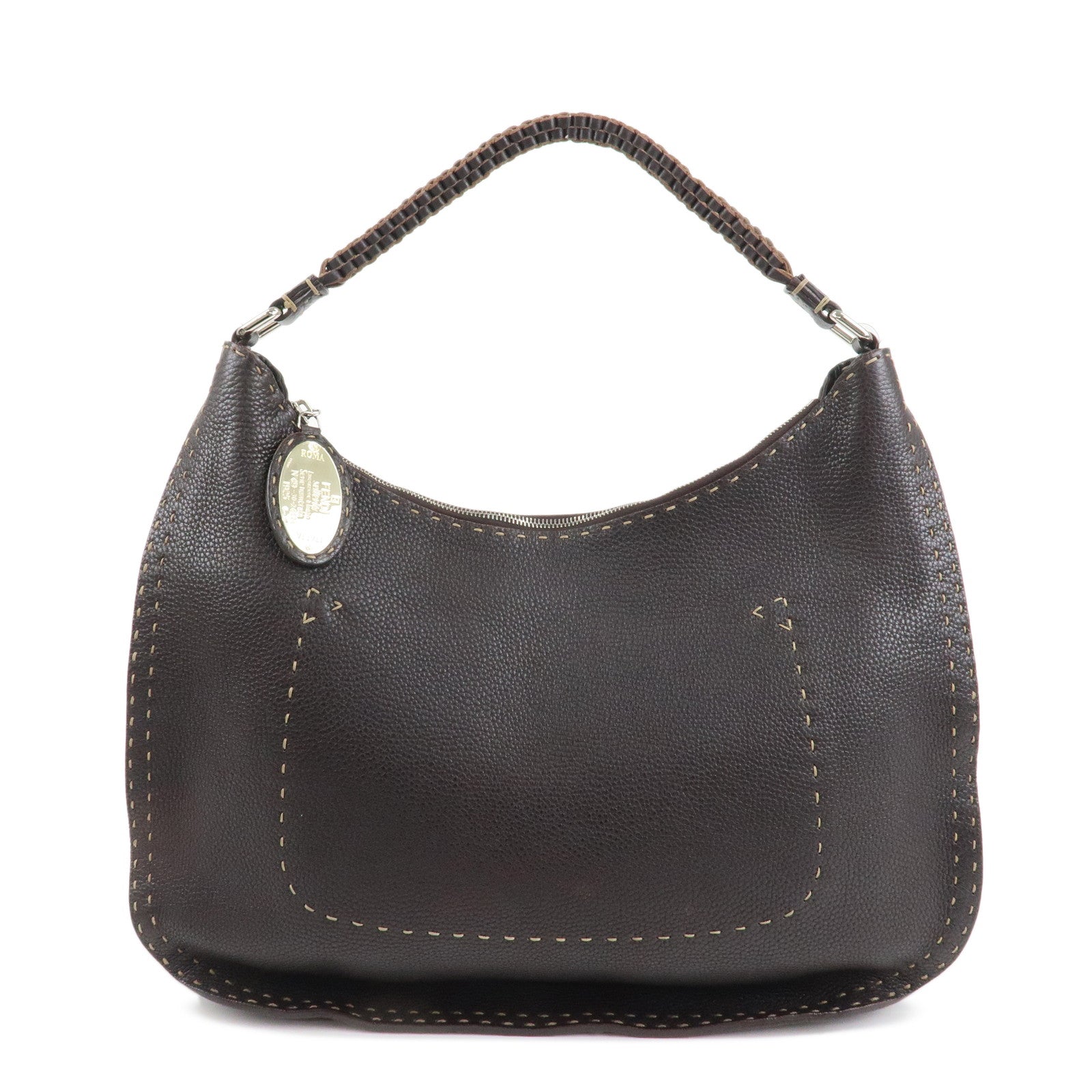 FENDI Selleria Leather Shoulder Bag Hand Bag Brown 8BR582 Used