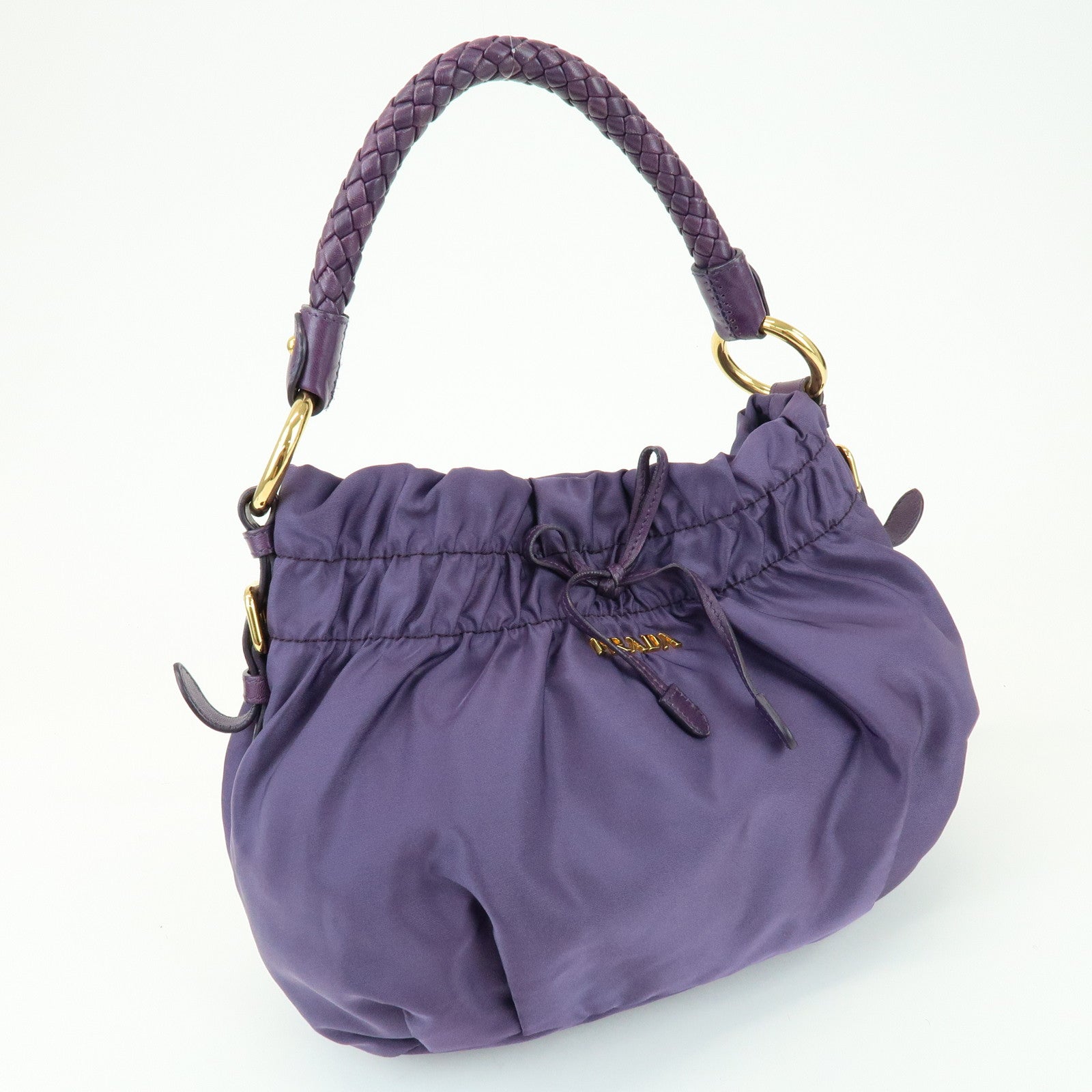 PRADA Ribbon Nylon Leather Shoulder Bag Hand Bag Purple BR4237