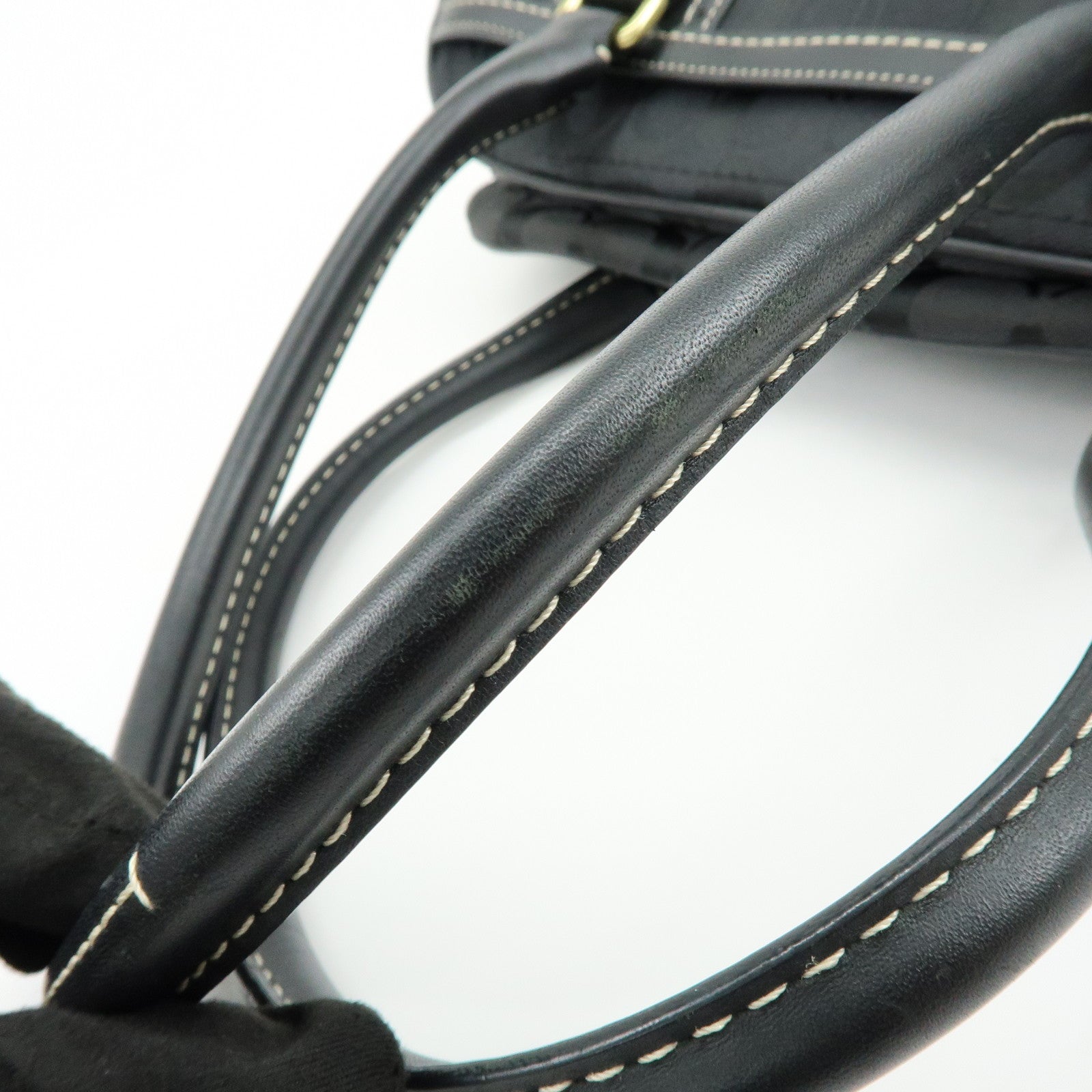 COACH Signature Canvas Leather Shoulder Bag Boston Bag Black