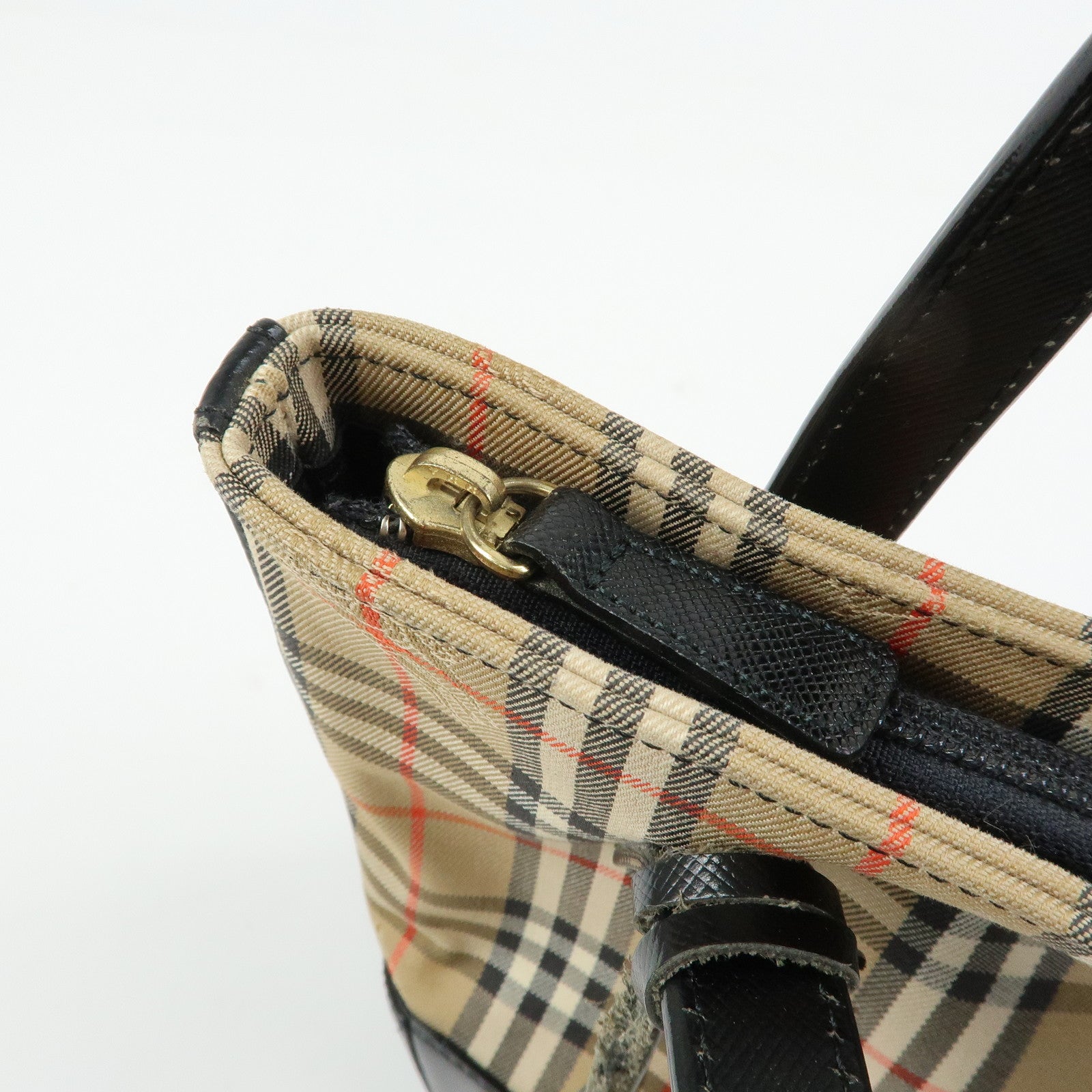 BURBERRY Nova Plaid Canvas Leather Hand Bag Tote Bag Beige Black