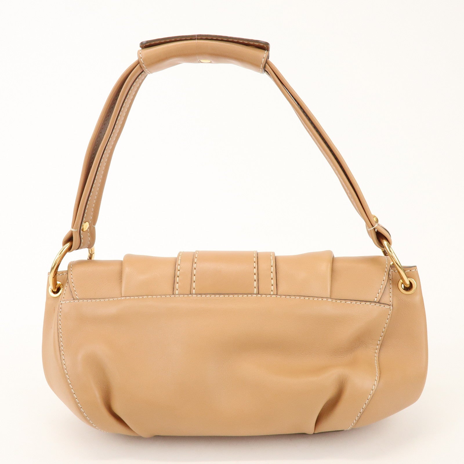TOD'S Leather Hand Bag Shoulder Bag Circle Lock Light Brown