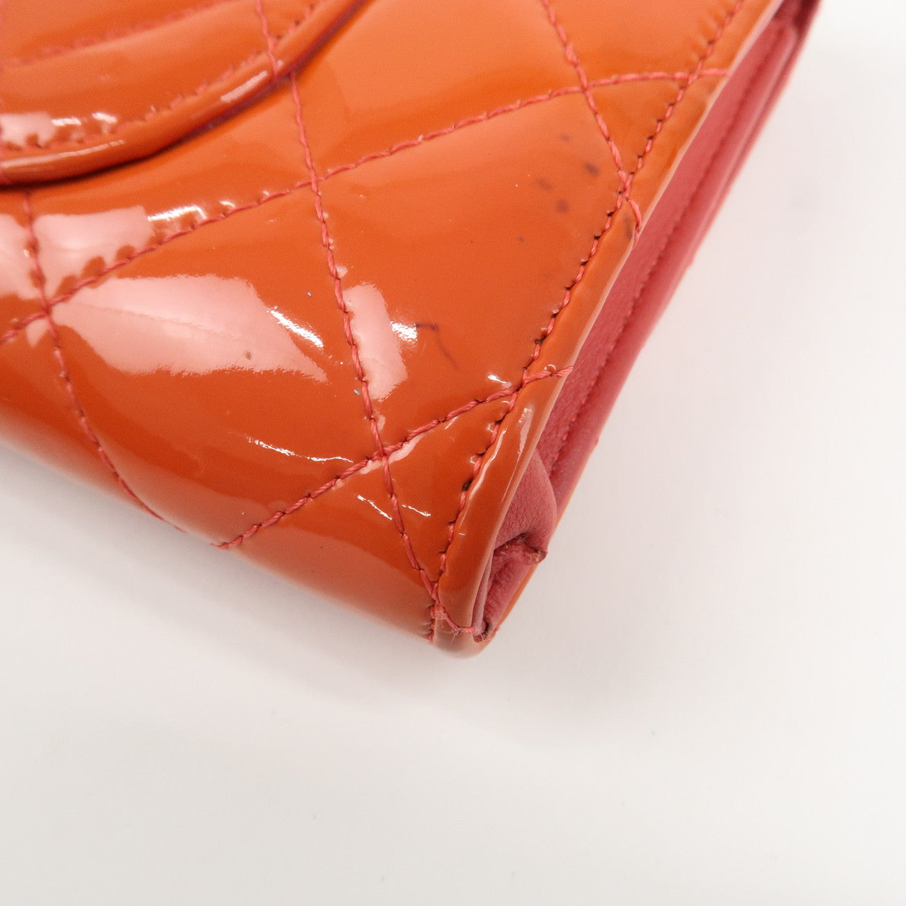 CHANEL Matelasse Patent Leather Long Wallet Card Case Pouch Orange Used